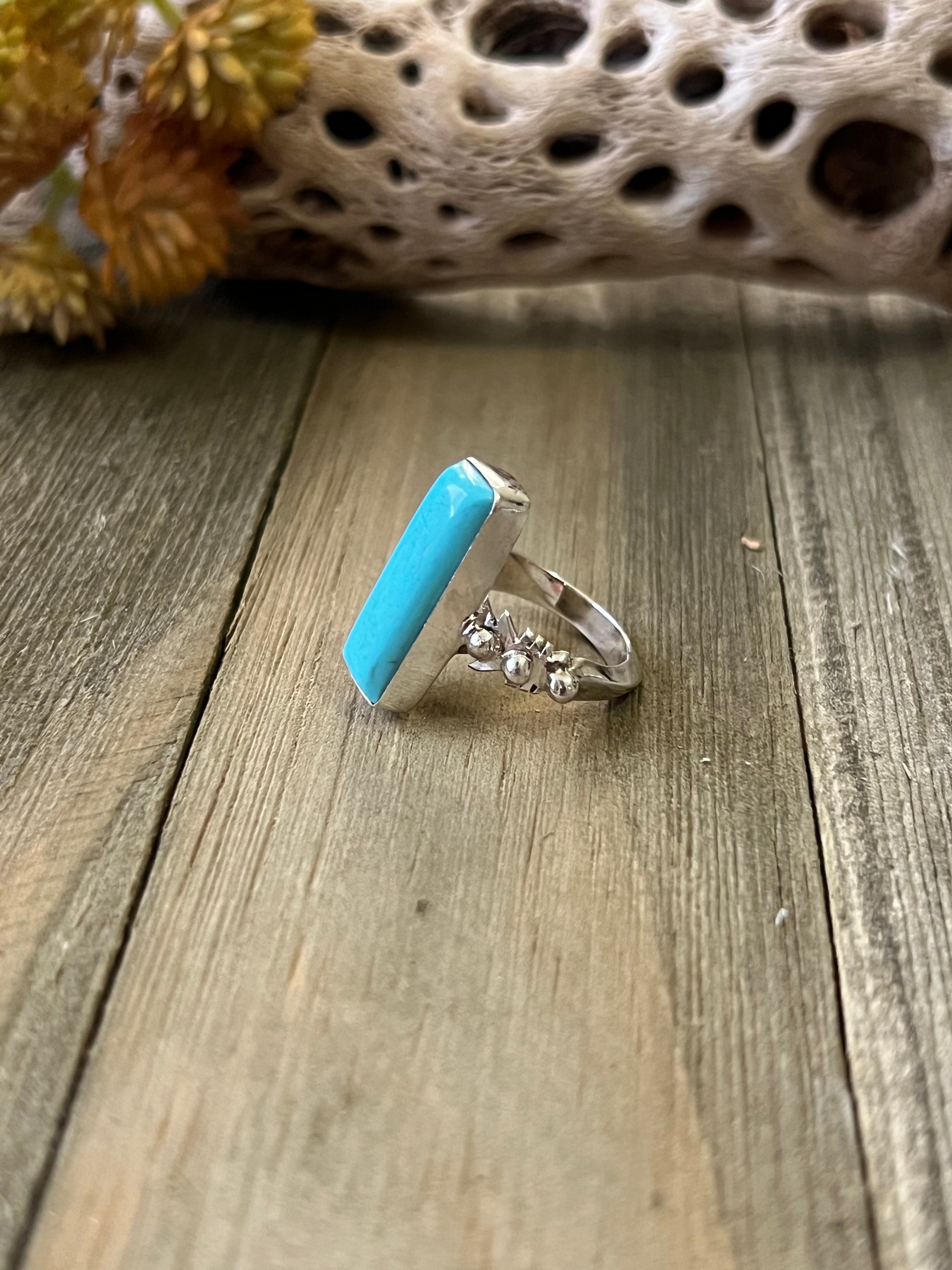 Navajo Made Kingman Turquoise & Sterling Silver Ring Size 6