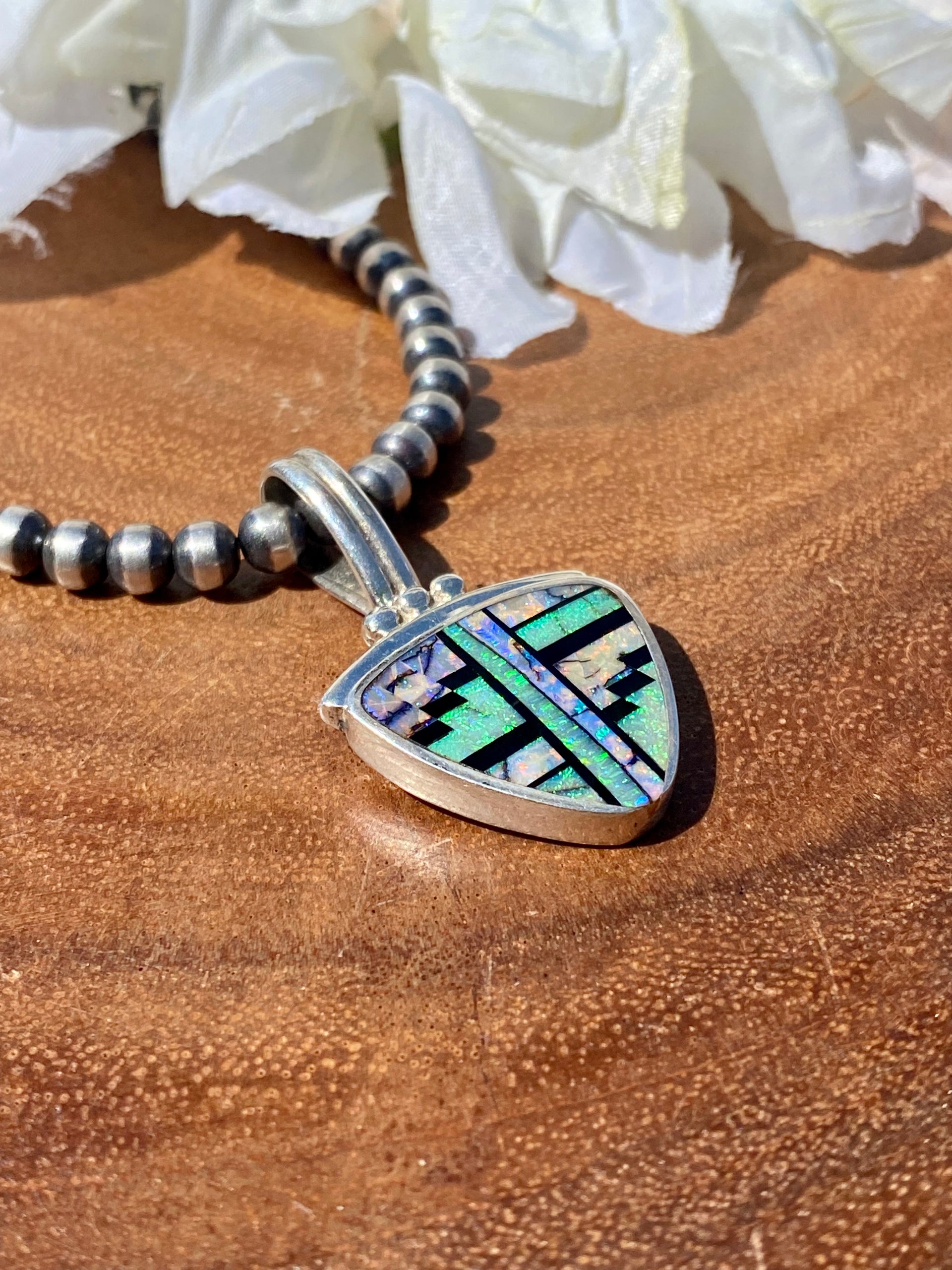 Navajo Made Multi Stone & Sterling Silver Inlay Pendant