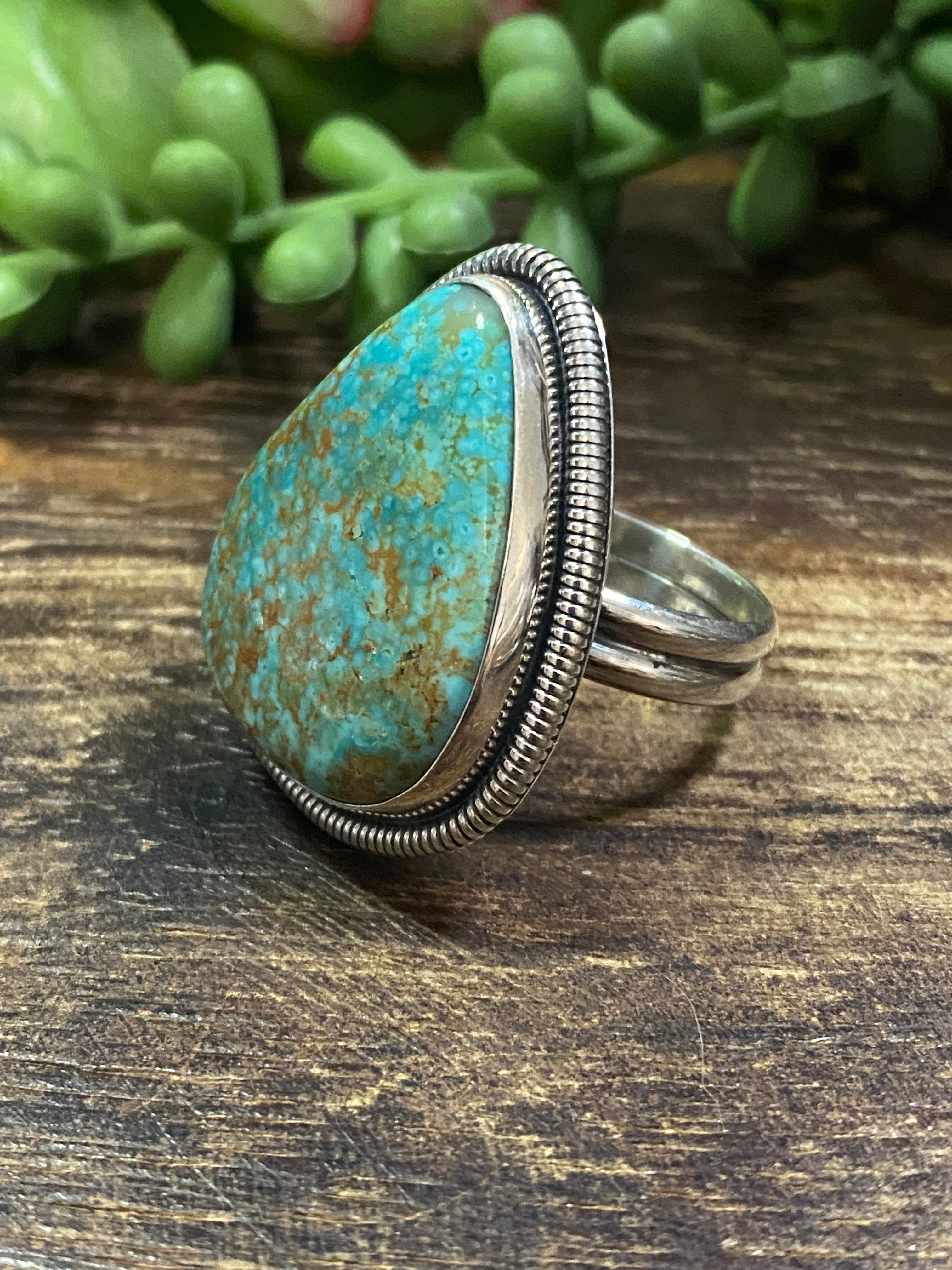 Wydell Billie Royston Turquoise & Sterling Silver Adjuatable Ring Size 9.25