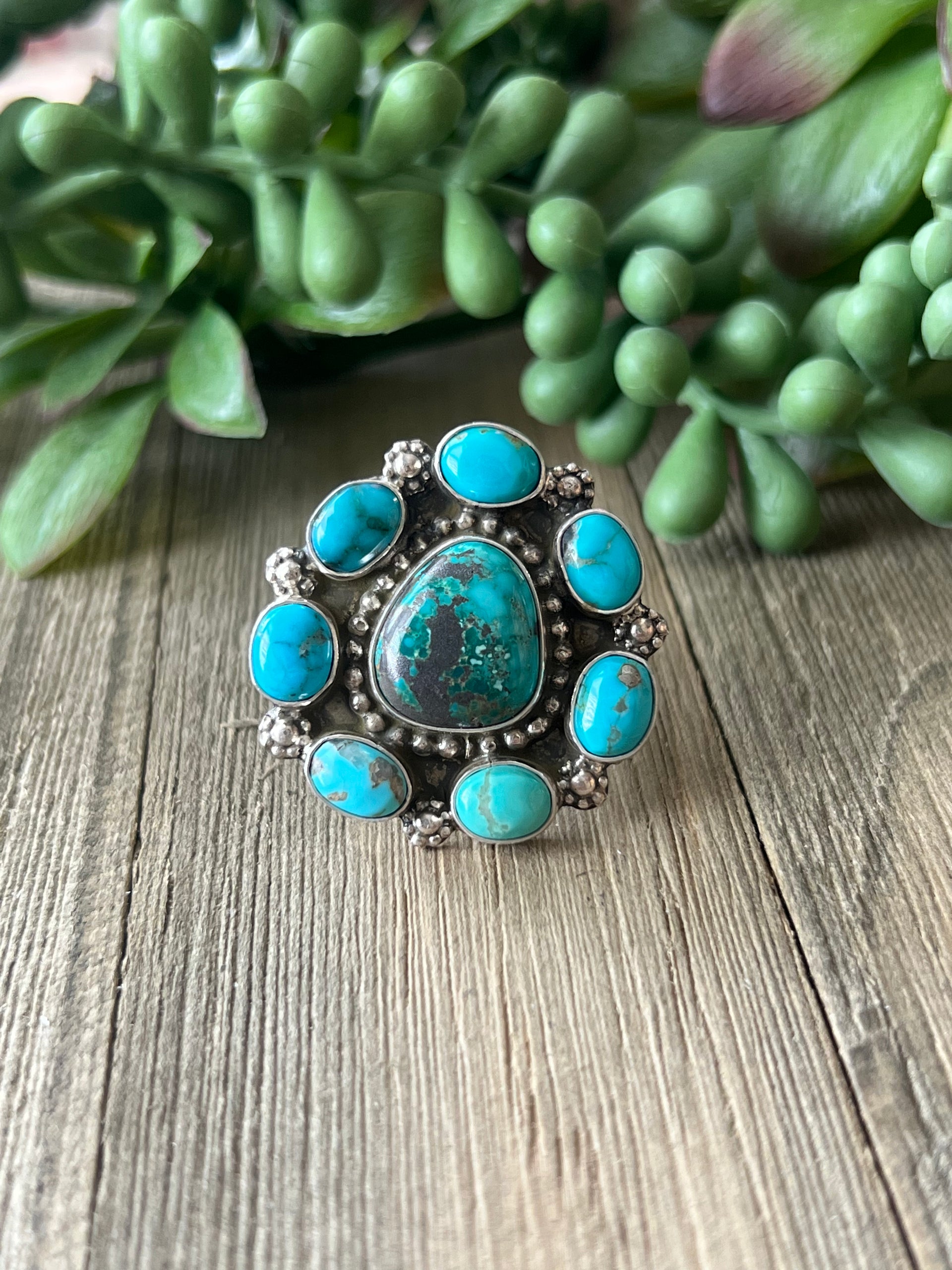 Chris Etsitty Kingman Turquoise & Sterling Silver Ring Size 6.75