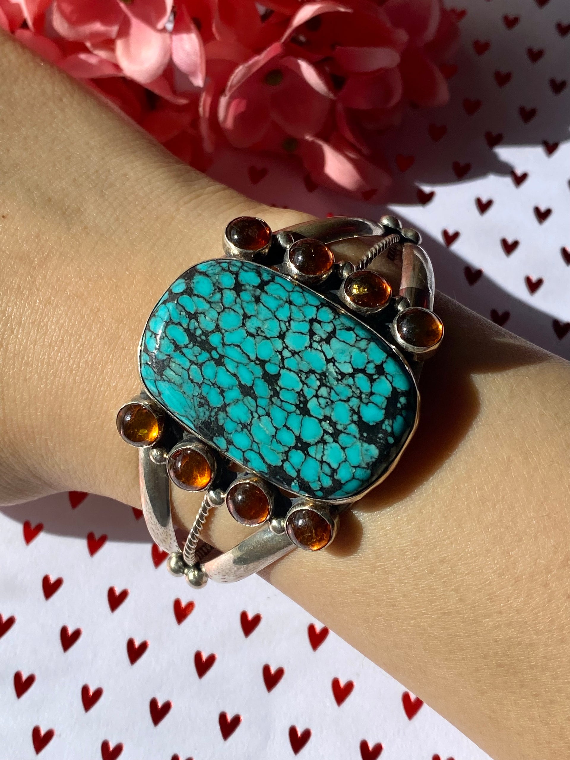 Navajo Made Multi Stone & Sterling Silver Cuff Bracelet