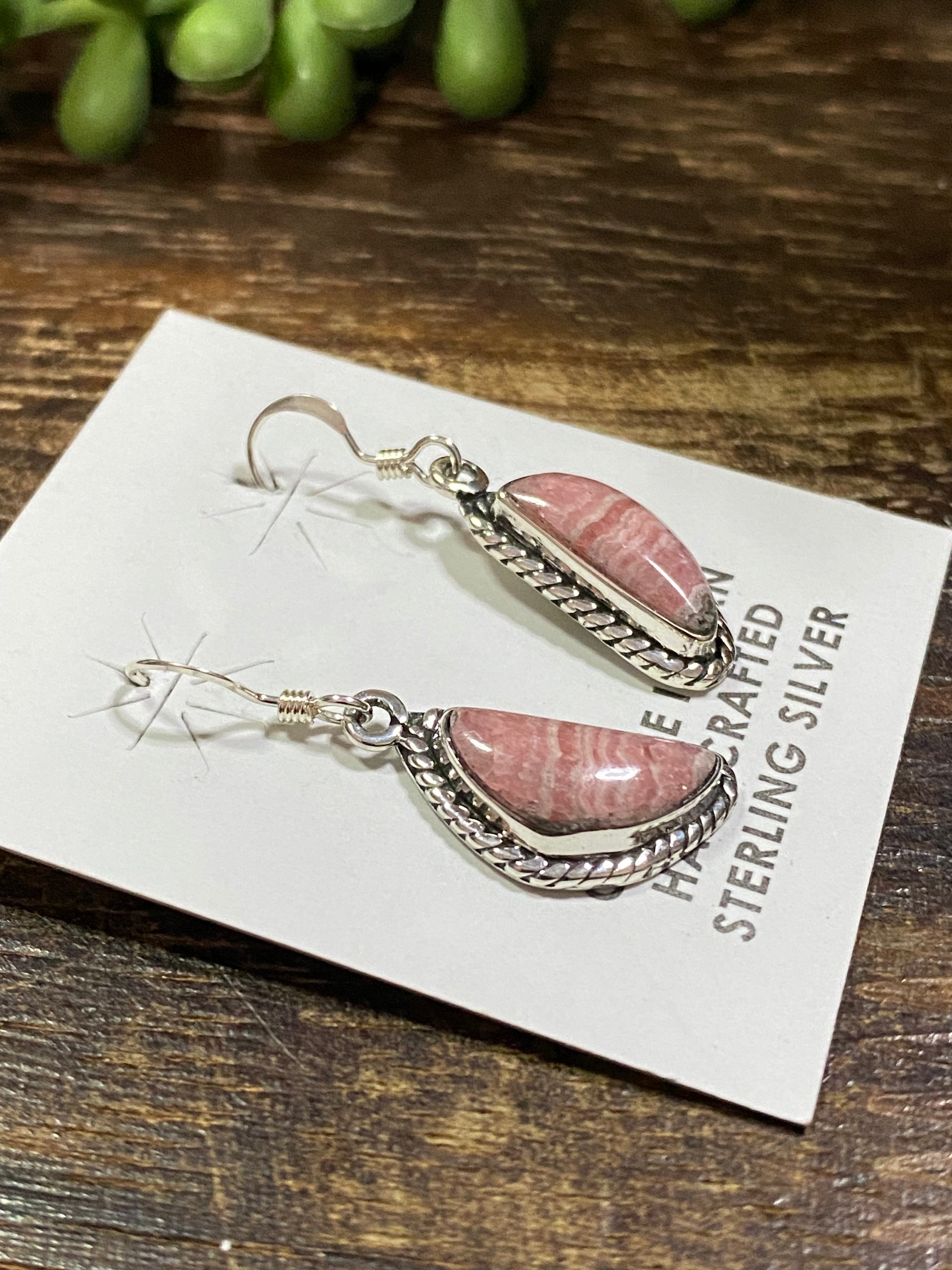 Navajo Made Rhodochrosite & Sterling Silver Dangle Earrings