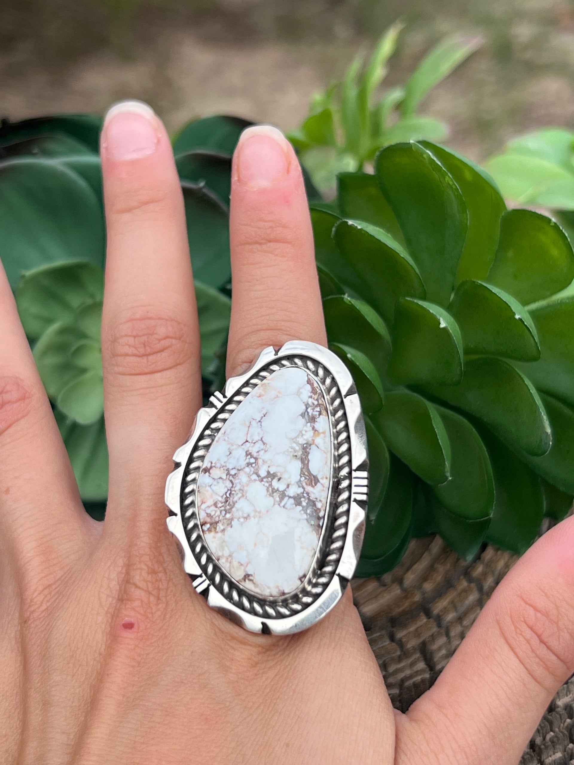 Eddie Secatero Wild Horse & Sterling Silver Ring Size 12