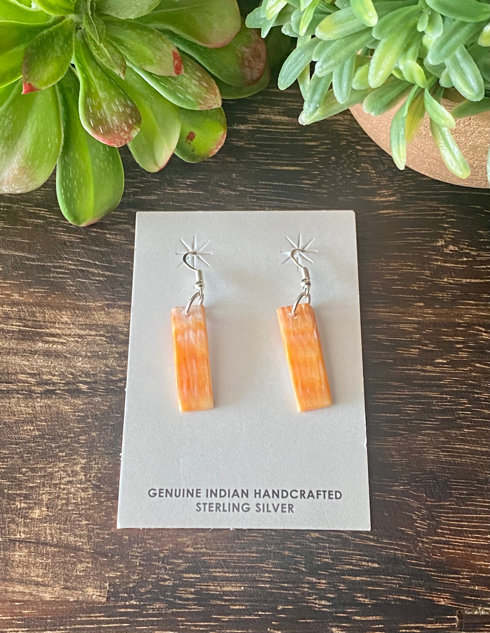 Navajo Made Spiny Oys & Sterling Silver Slab Dangle Earrings