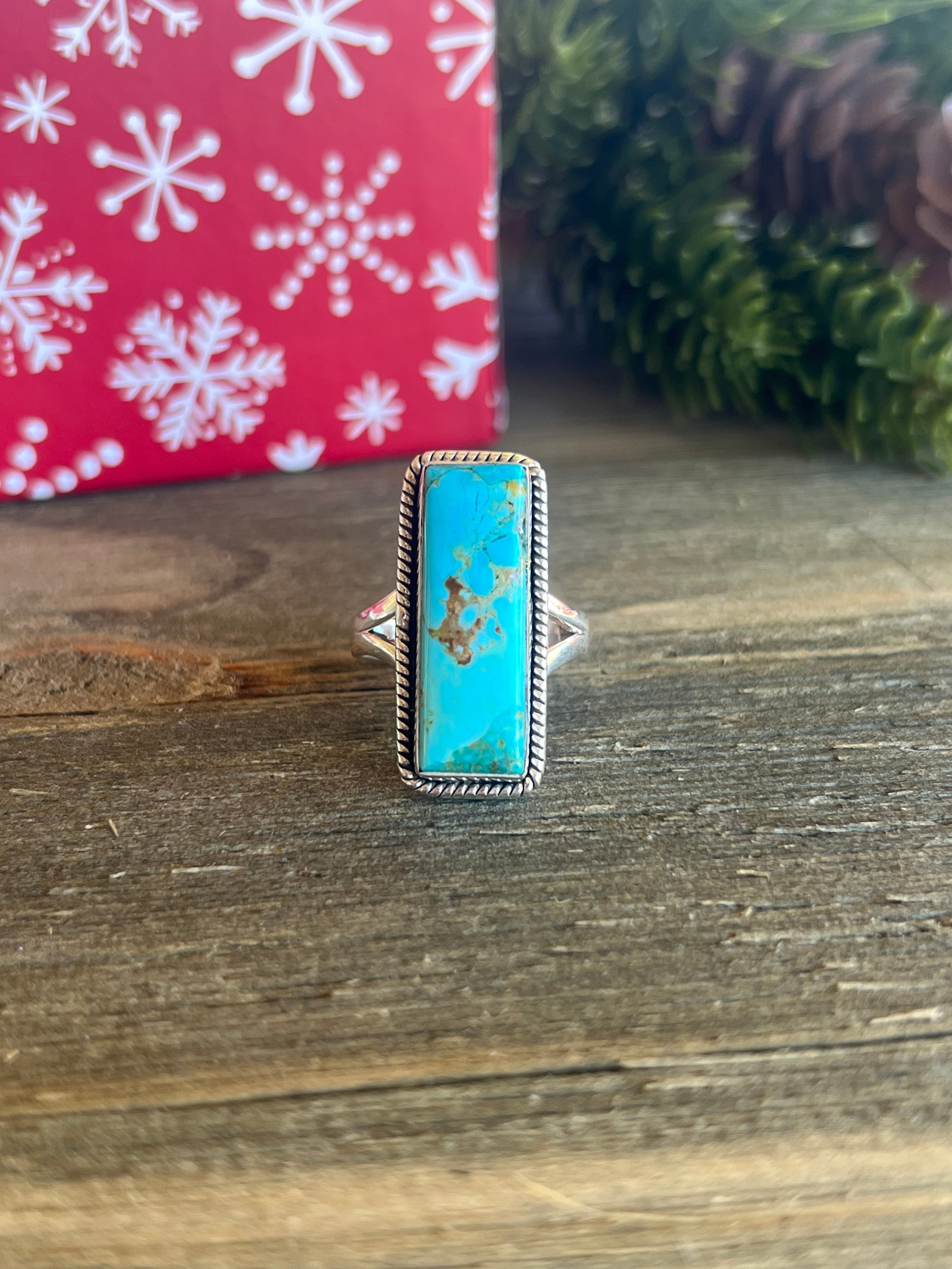 Southwest Made Mohave Kingman Turquoise & Sterling Silver Ring Size 7.75