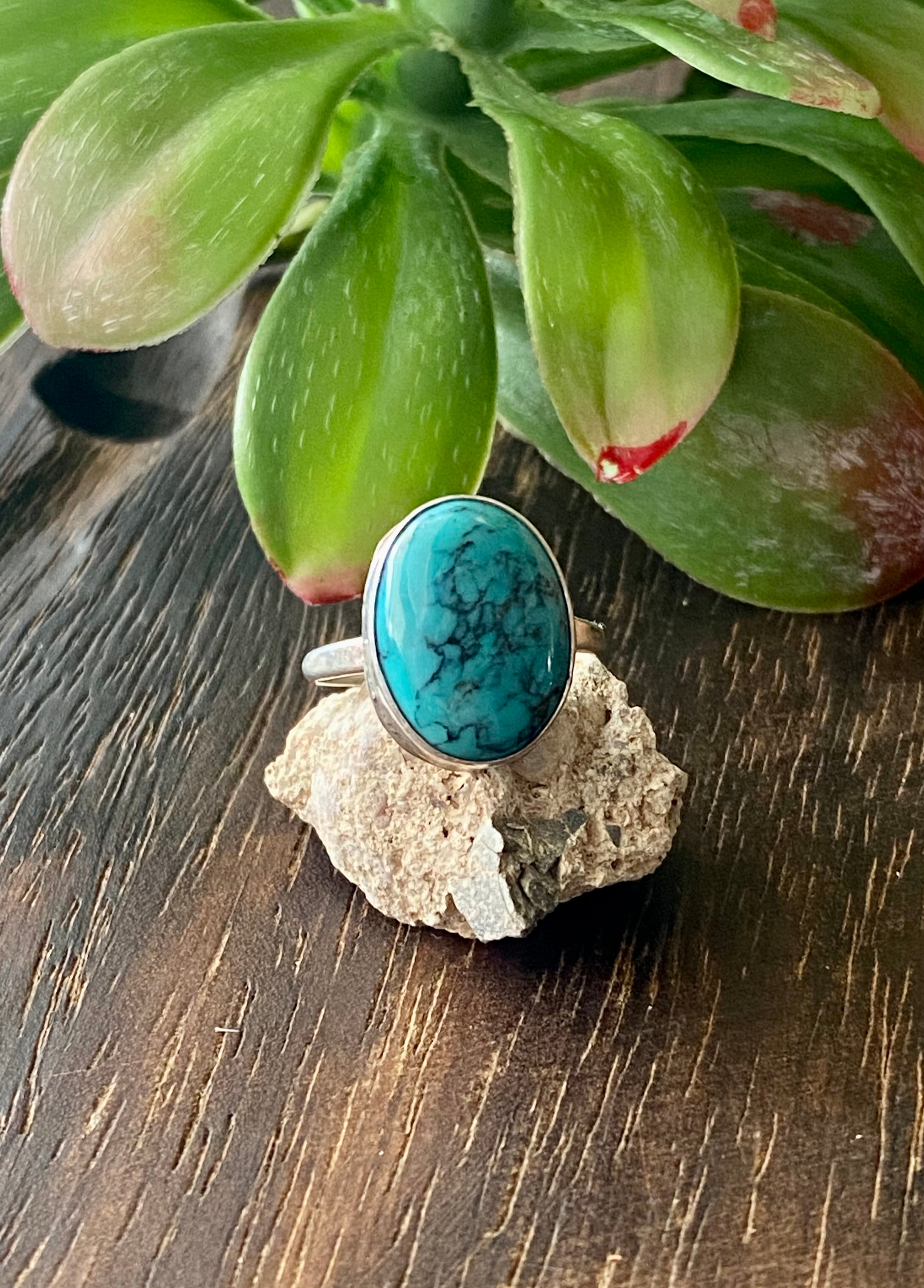 Navajo Made Turquoise & Sterling Silver Ring Size 7.5