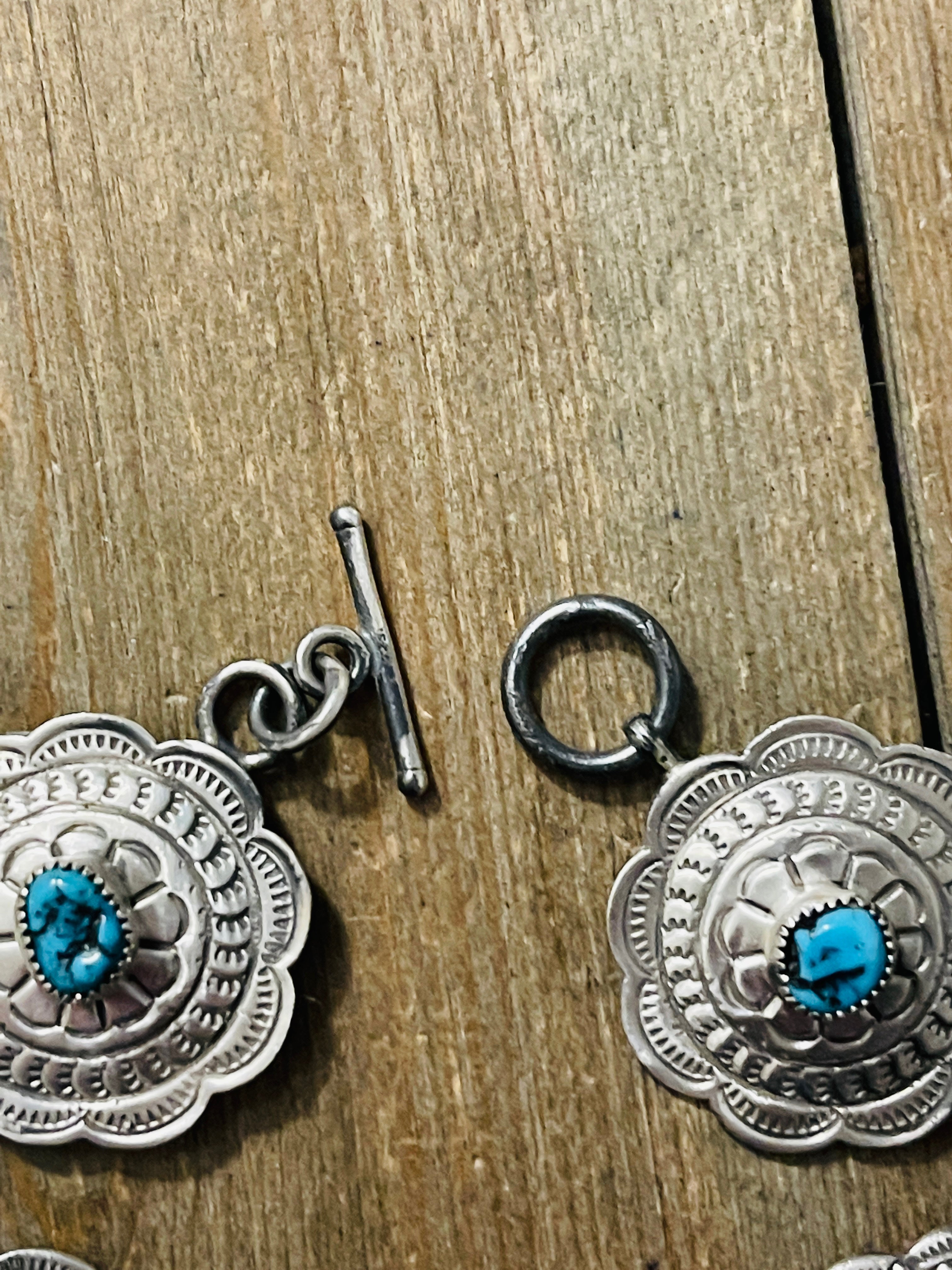 Bobby Francis Kingman Turquoise & Sterling Silver Concho Link Bracelet