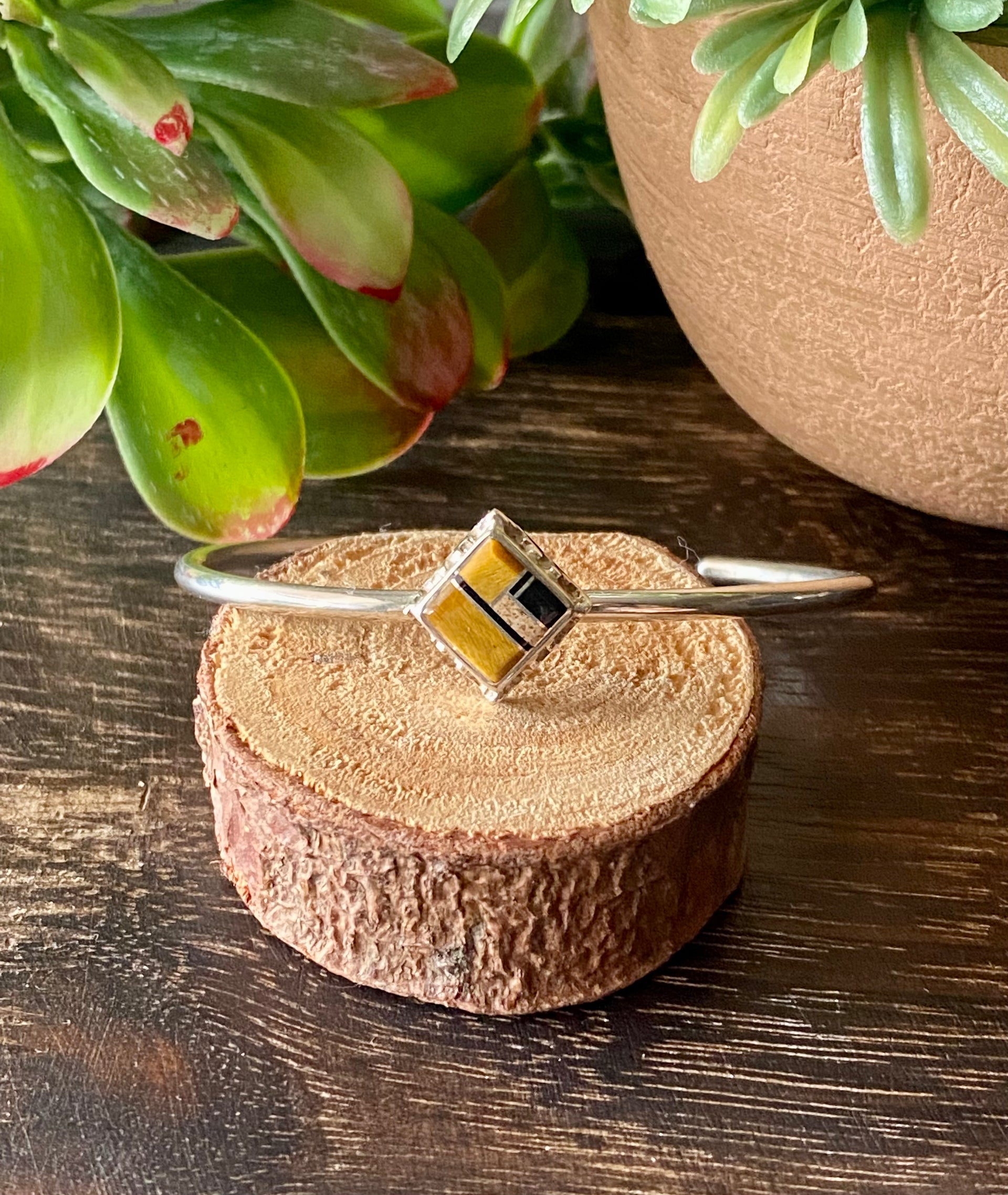 Navajo Made Multi Stone & Sterling Silver Inlay Cuff Bracelet