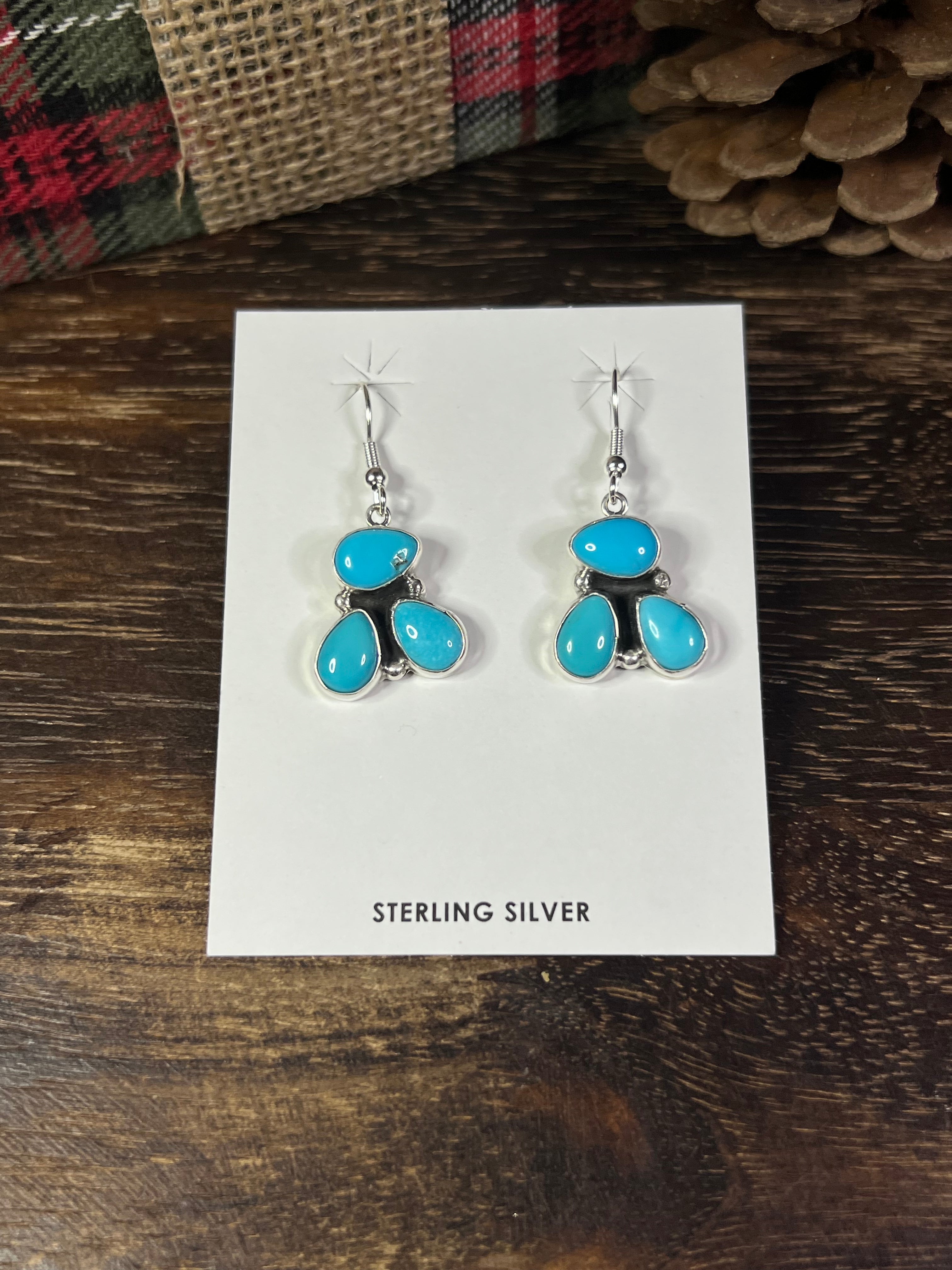 Eunice J Tso Royston Turquoise & Sterling Silver Dangle Earrings