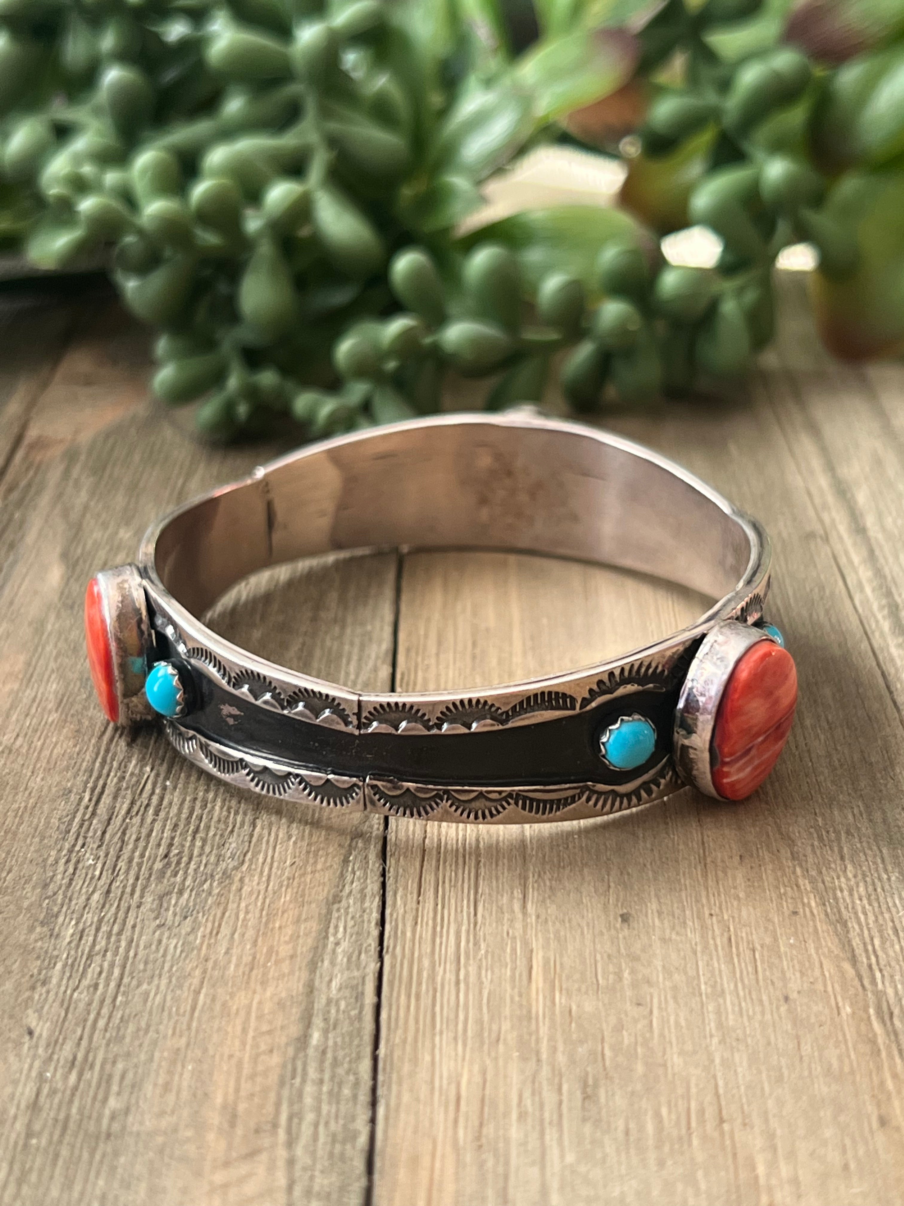 Navajo Made Multi Stone & Sterling Silver Cuff Bracelet