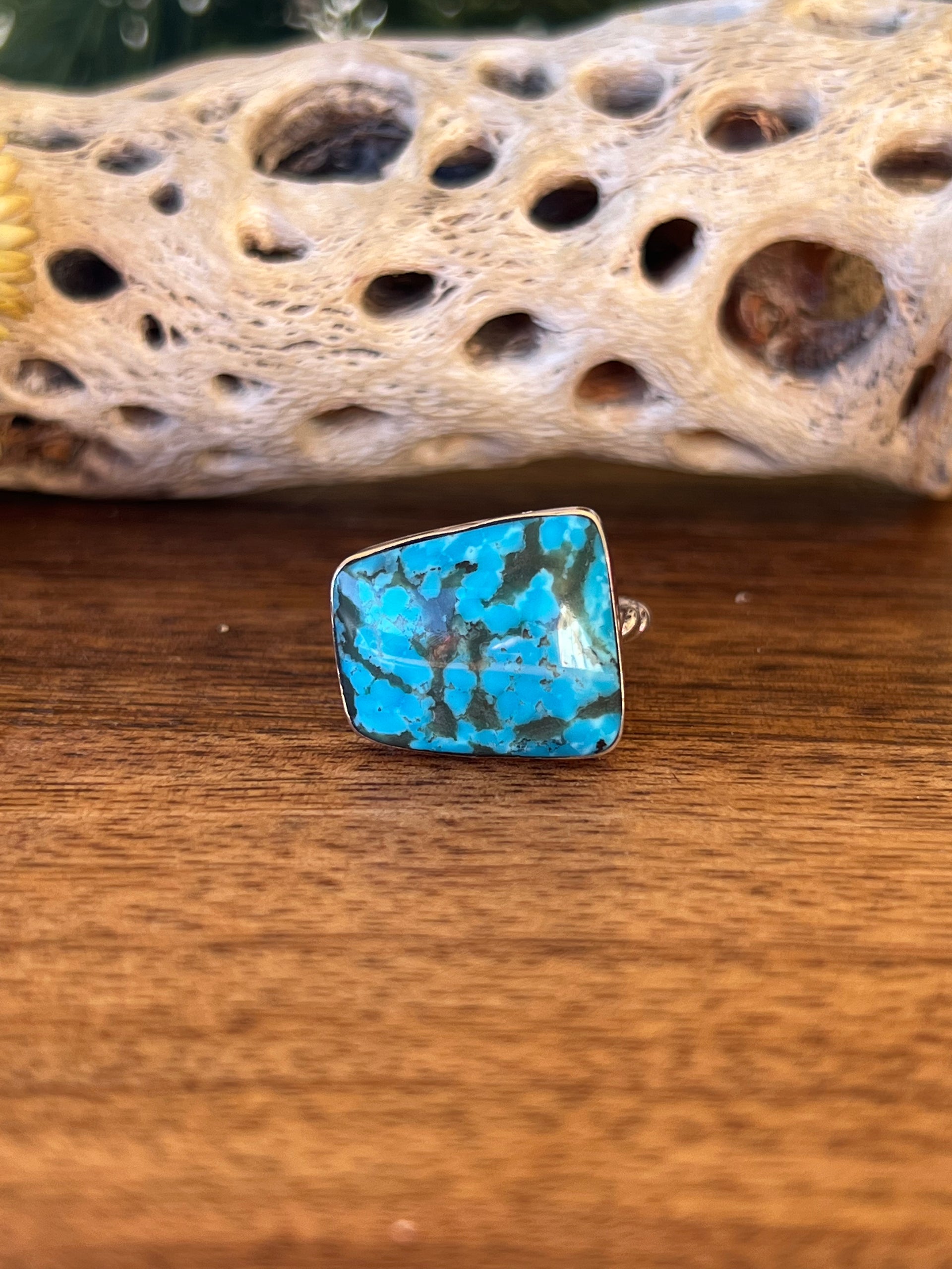 Navajo Made Kingman Turquoise & Sterling Silver Ring Size 6
