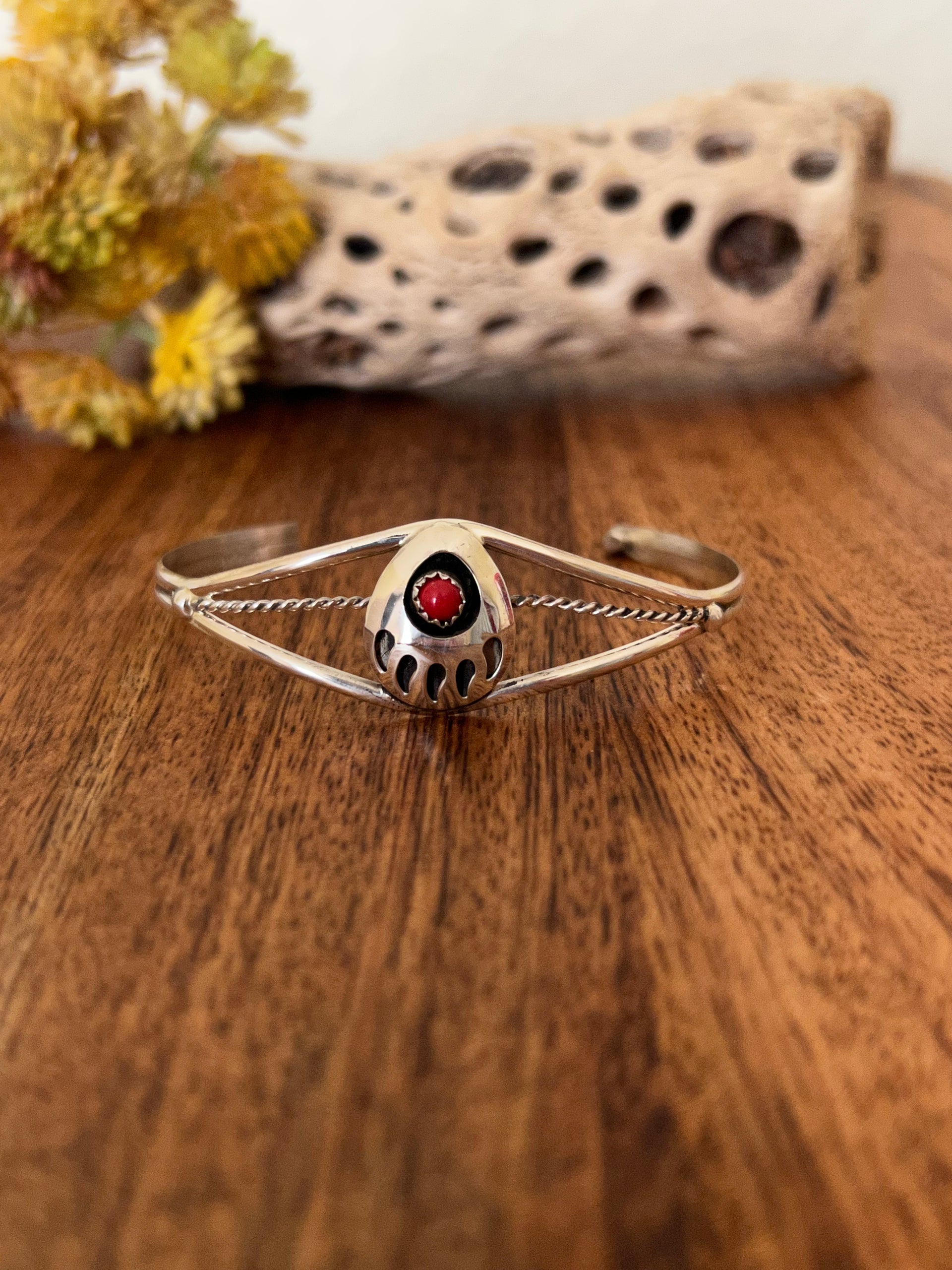 Navajo Made Sterling Silver Bear Claw Cuff Bracelet