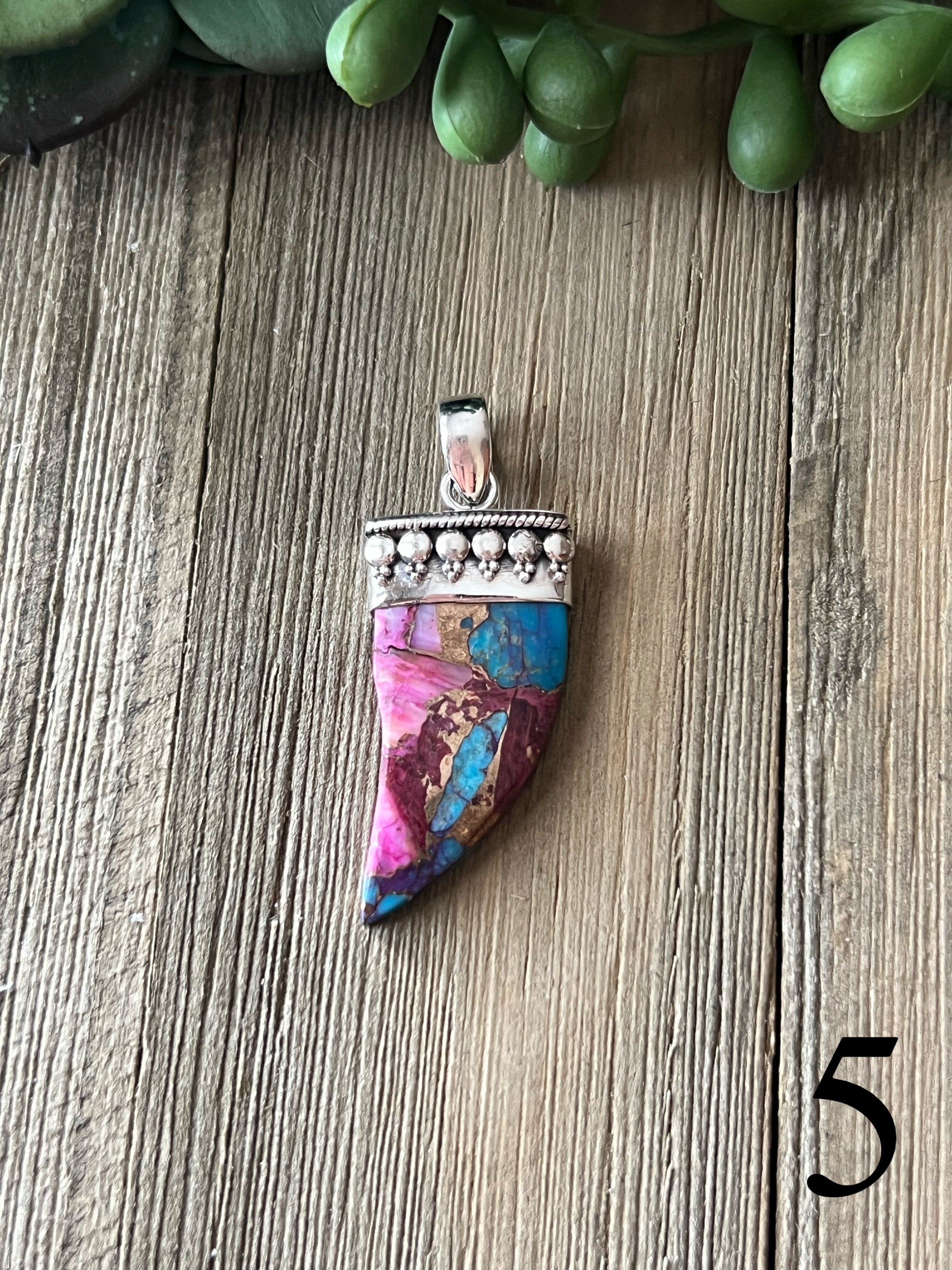 Southwest Made Pink Mohave Turquoise & Sterling Silver Claw Pendant