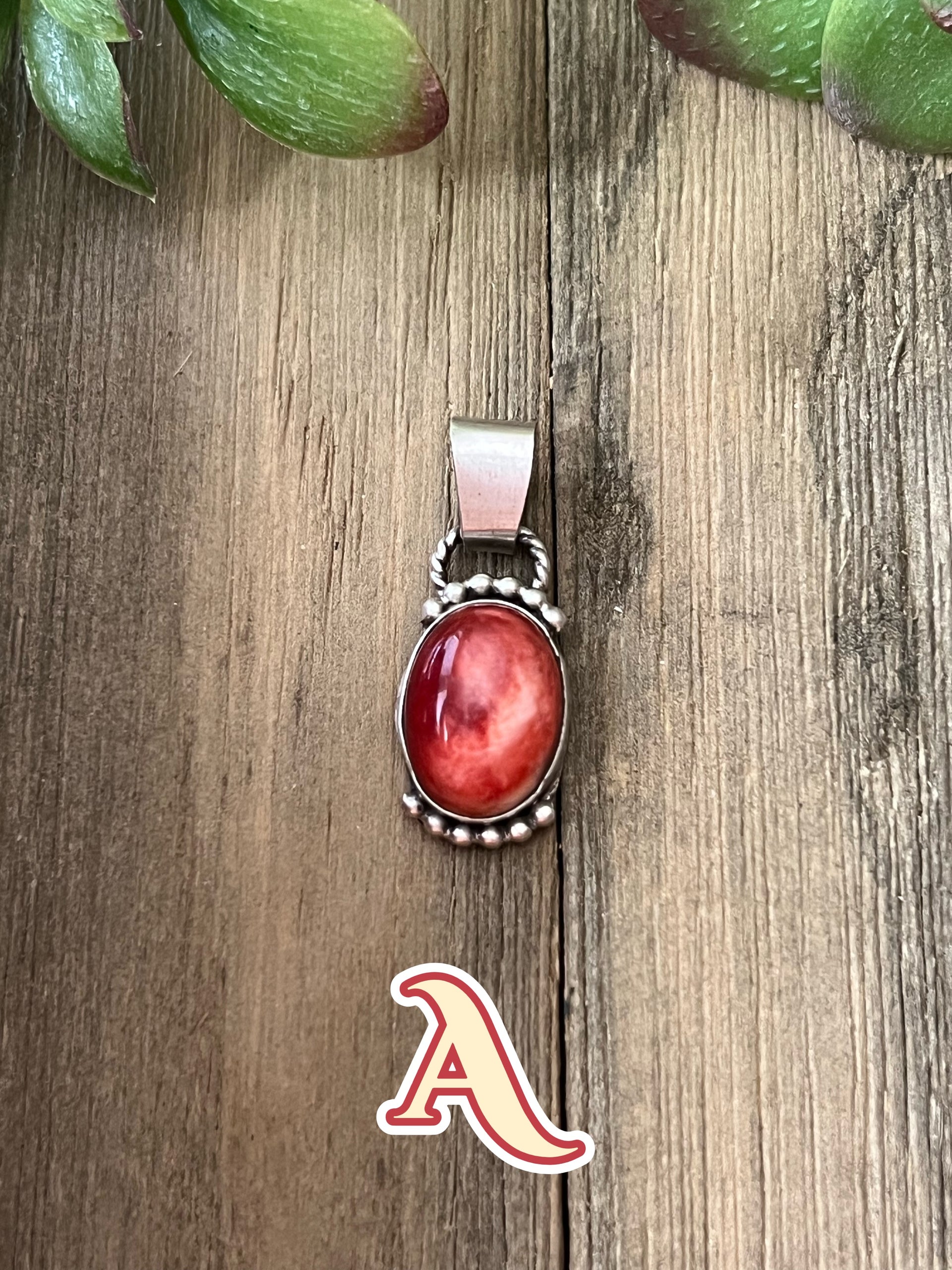 Navajo Made Spiny Oyster & Sterling Silver Pendant