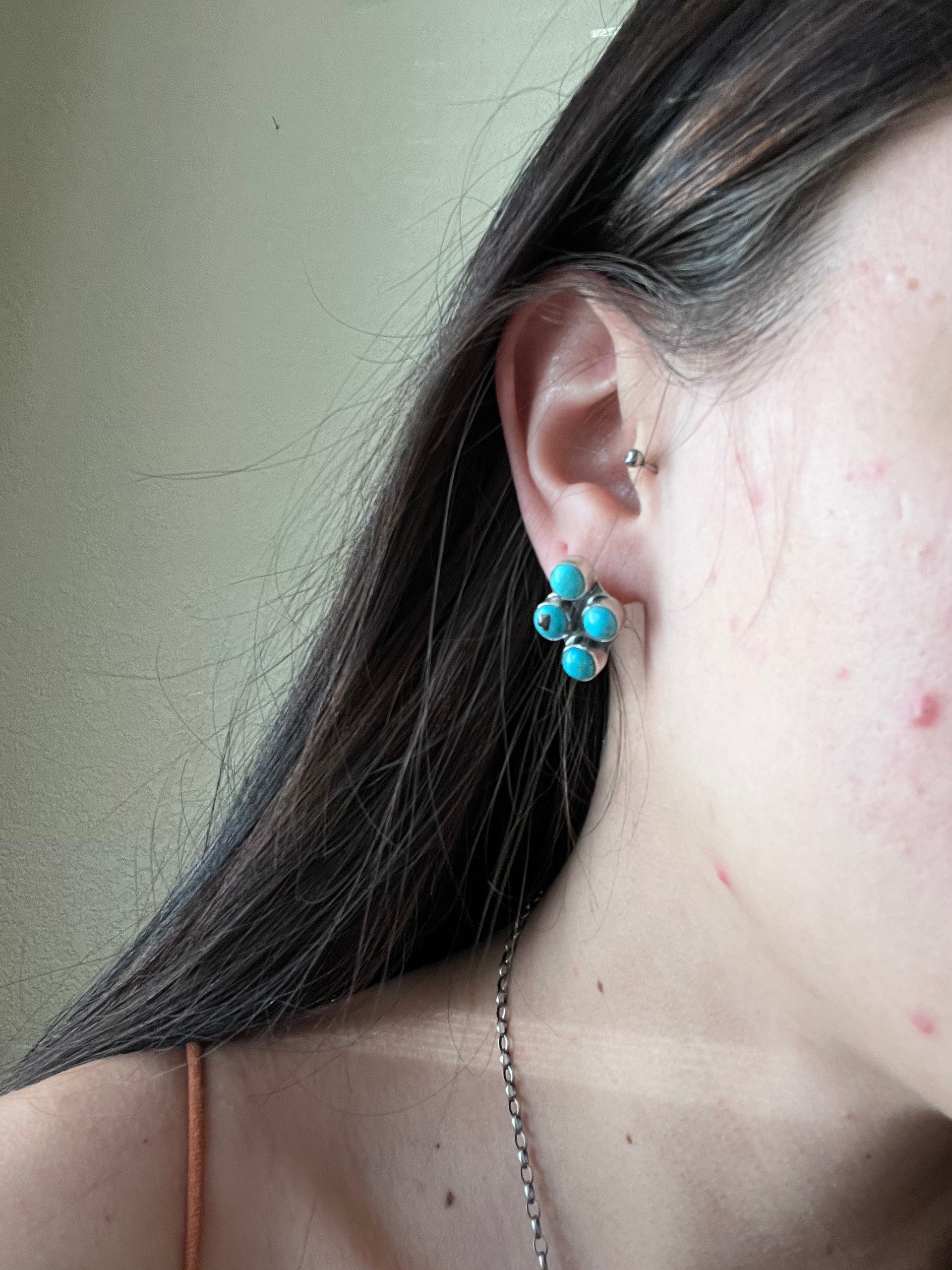 Navajo Made Kingman Turquoise & Sterling Silver Post Earrings