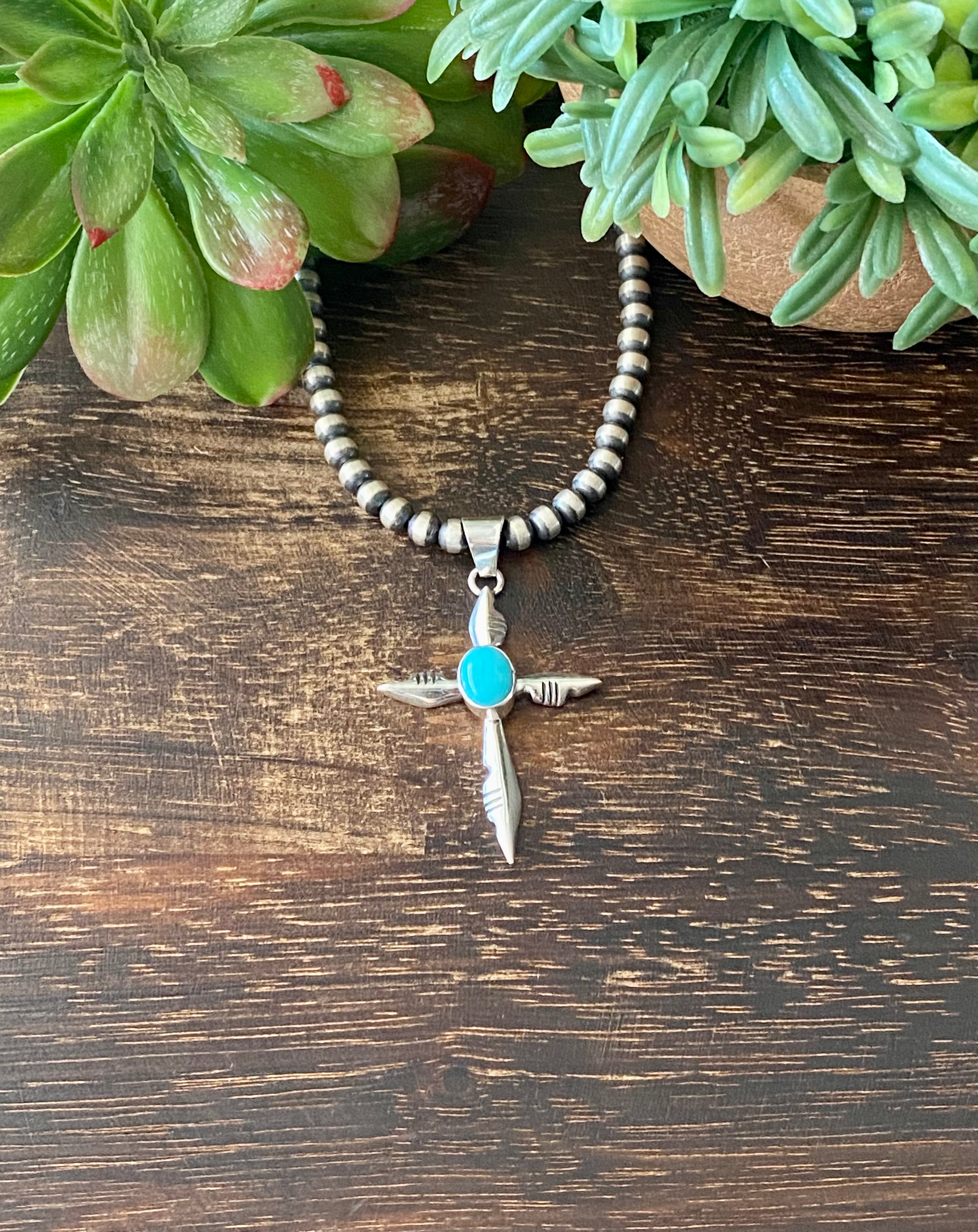 Allen Lee Turquoise & Sterling Silver Cross Pendant