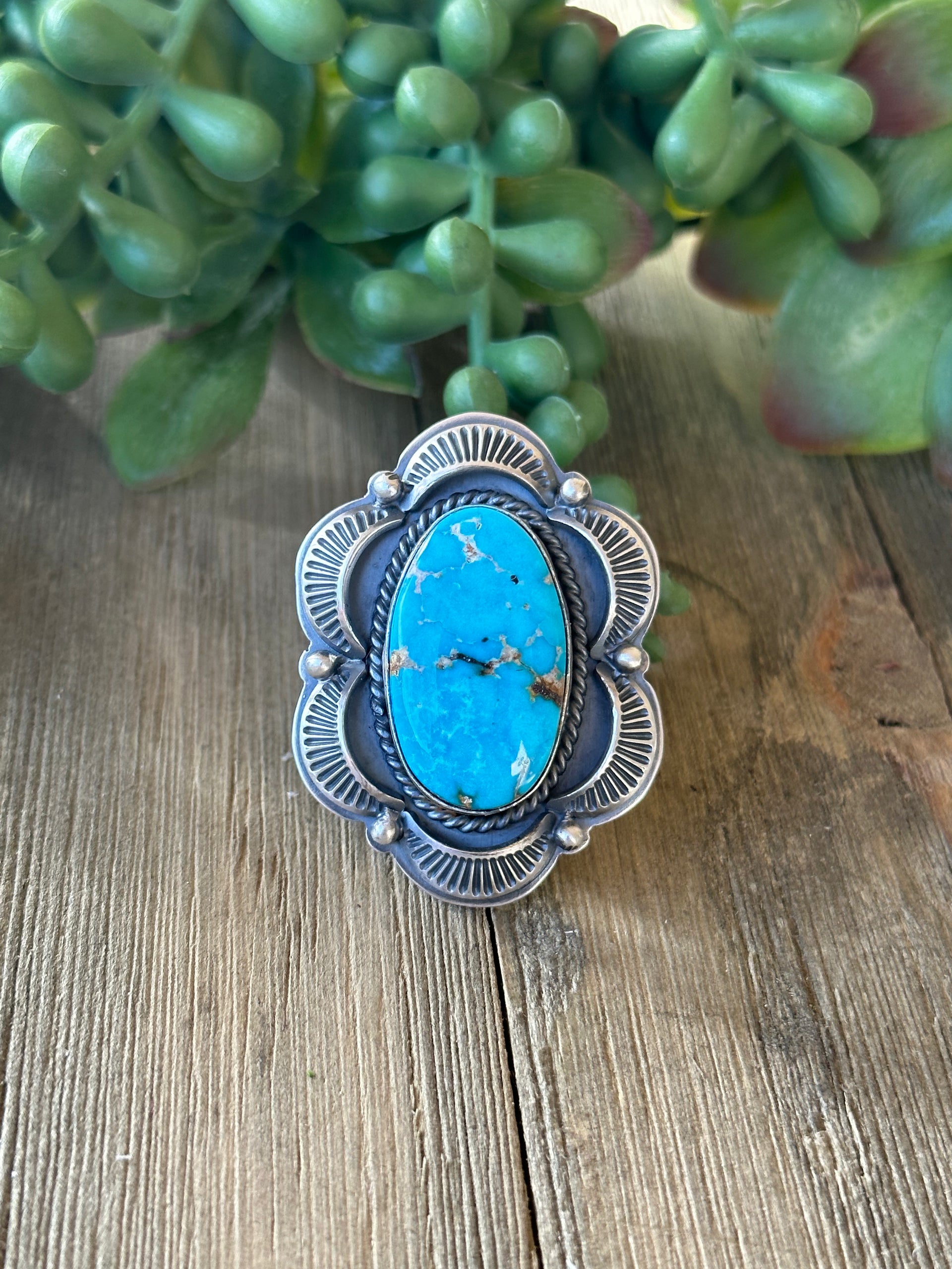 Greg Perry Blue Bird Turquoise & Sterling Silver Ring Size 8
