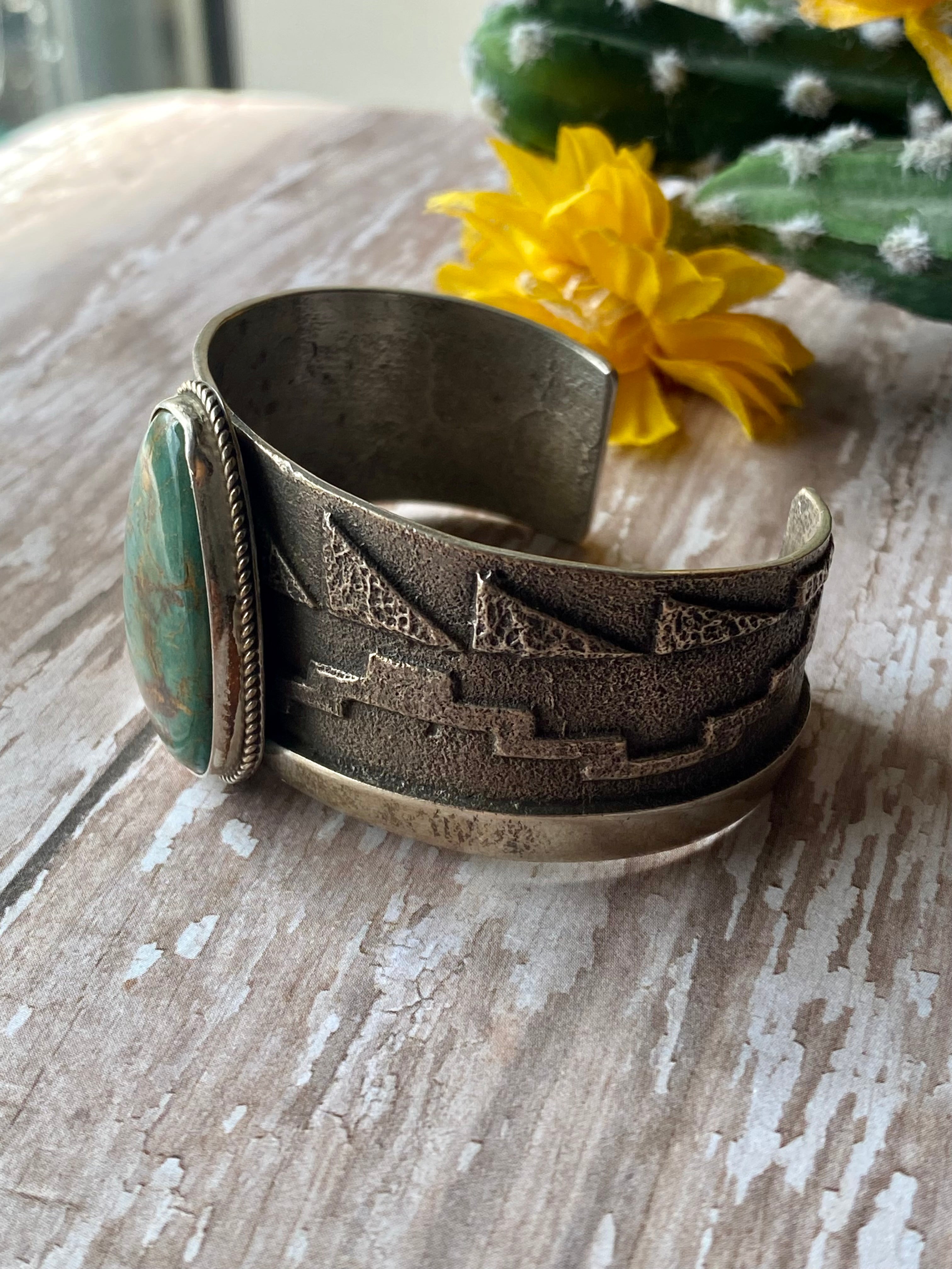 Vintage Navajo Made Royston Turquoise & Sterling Silver Cuff Bracelet