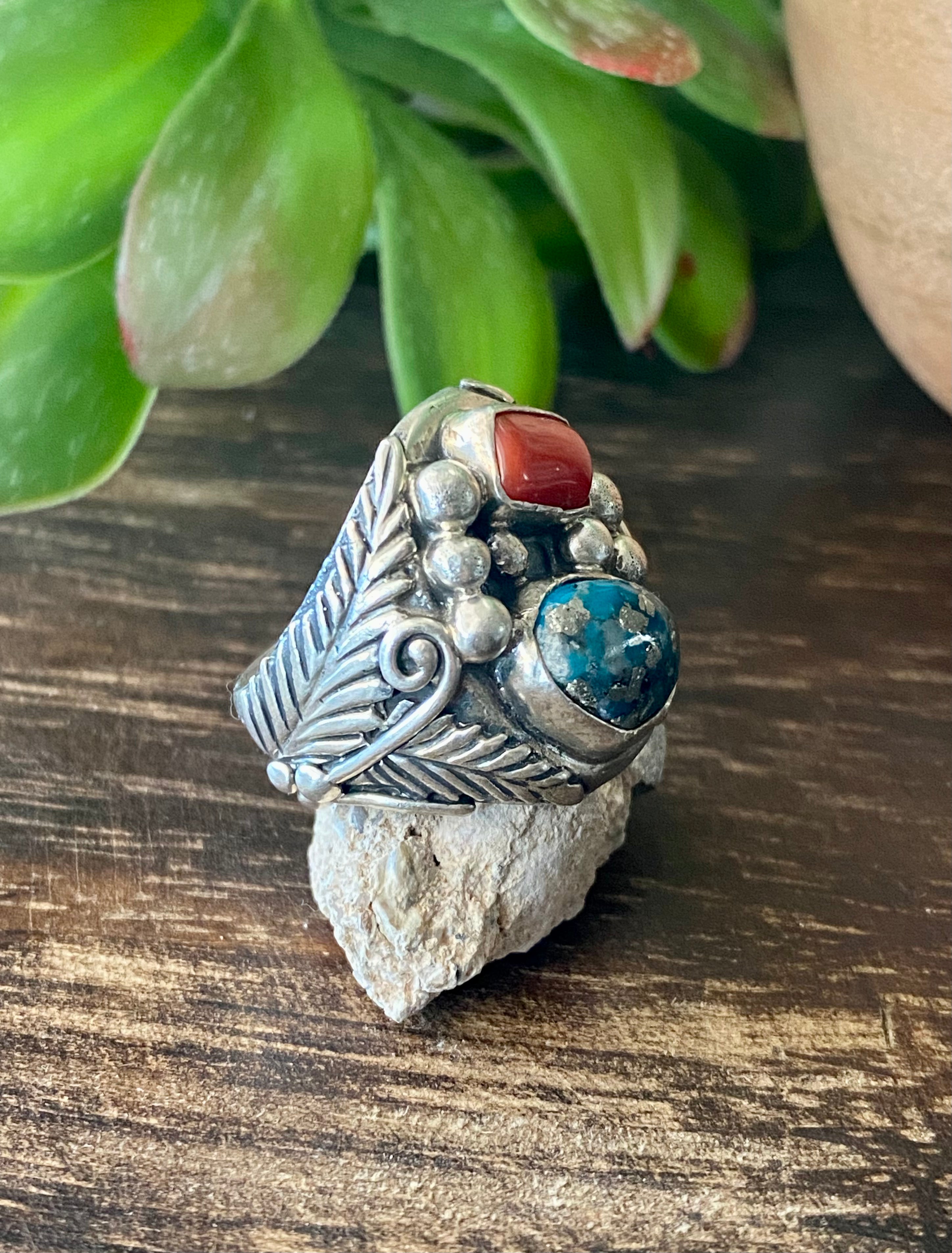 Navajo Made Multi Stone & Sterling Silver Ring Size 9.25
