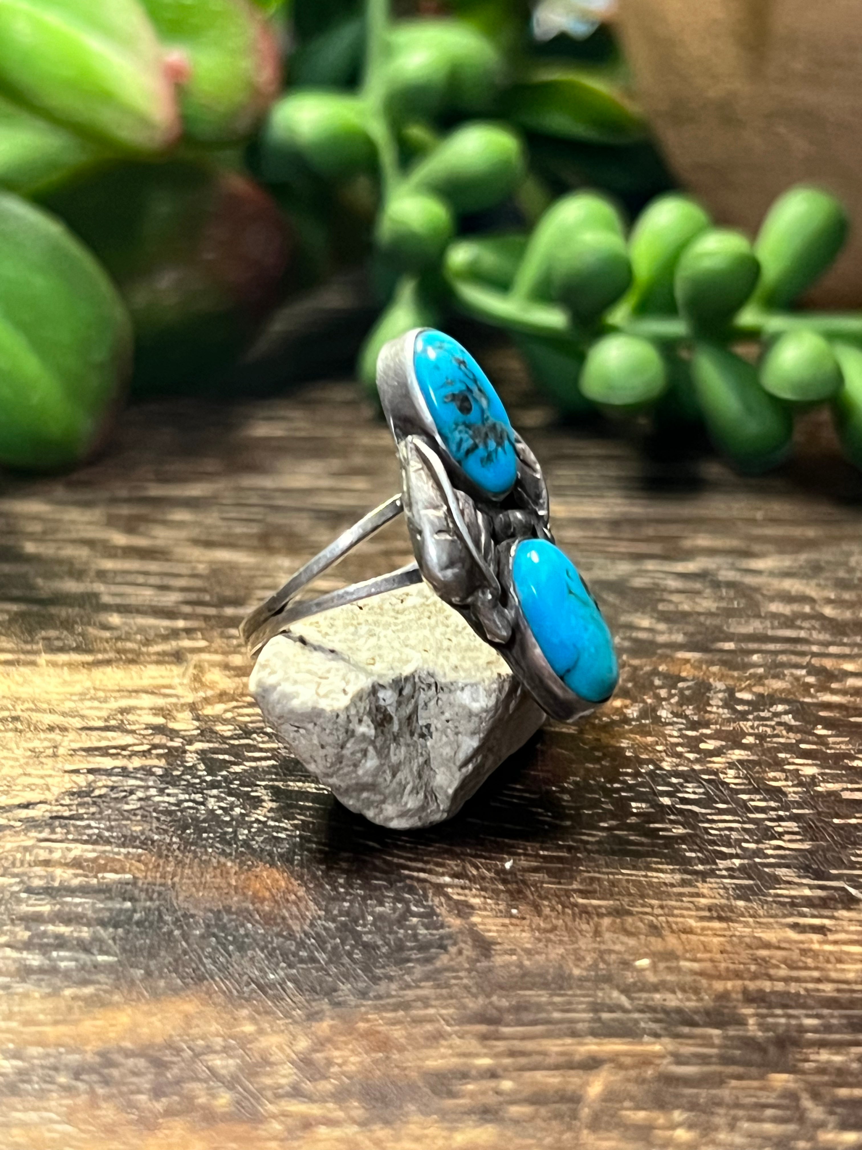 Navajo Made Kingman Turquoise & Sterling Silver Ring Size 6.25