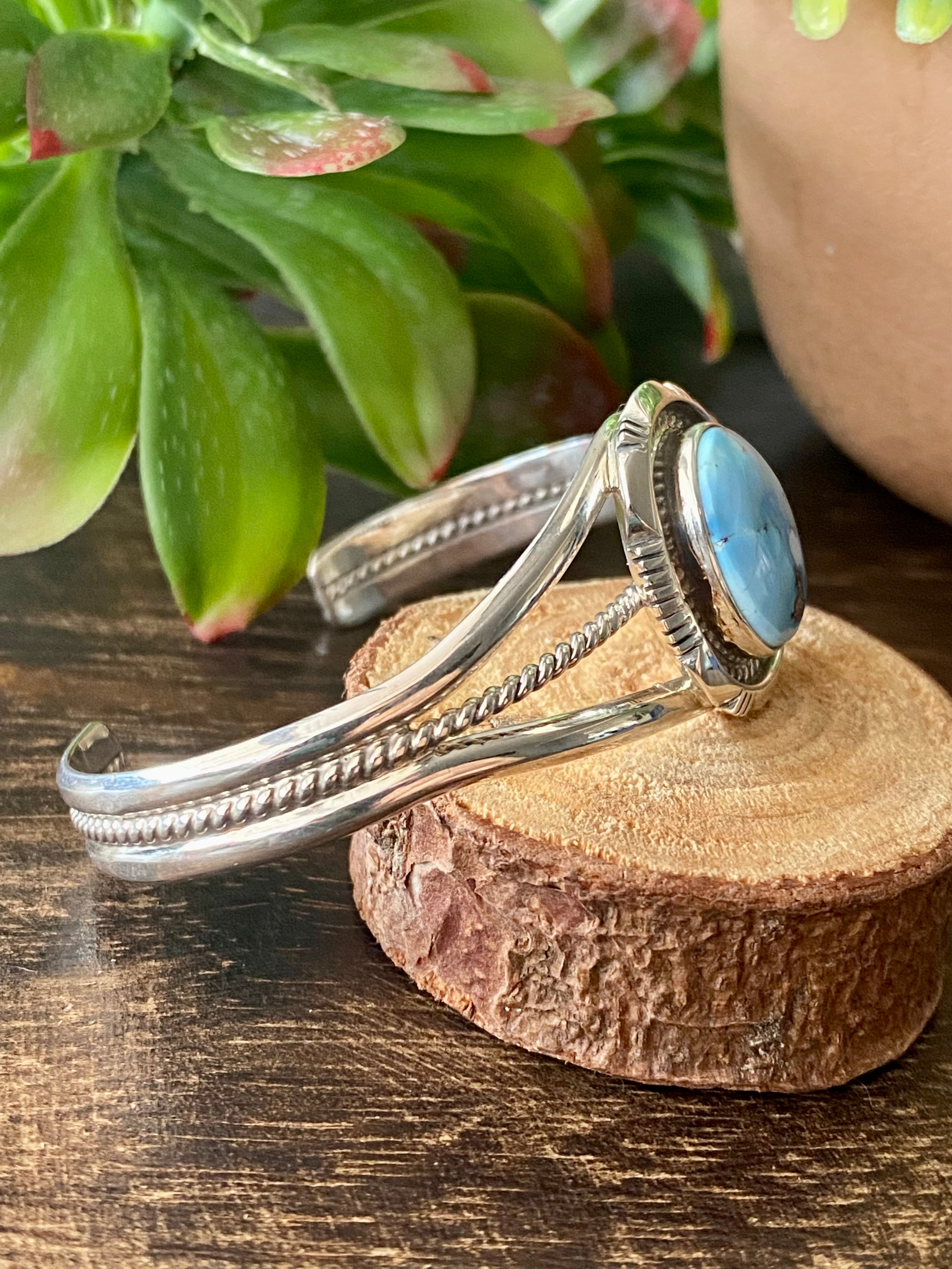 Navajo Made Golden Hill’s Turquoise & Sterling Silver Cuff Bracelet