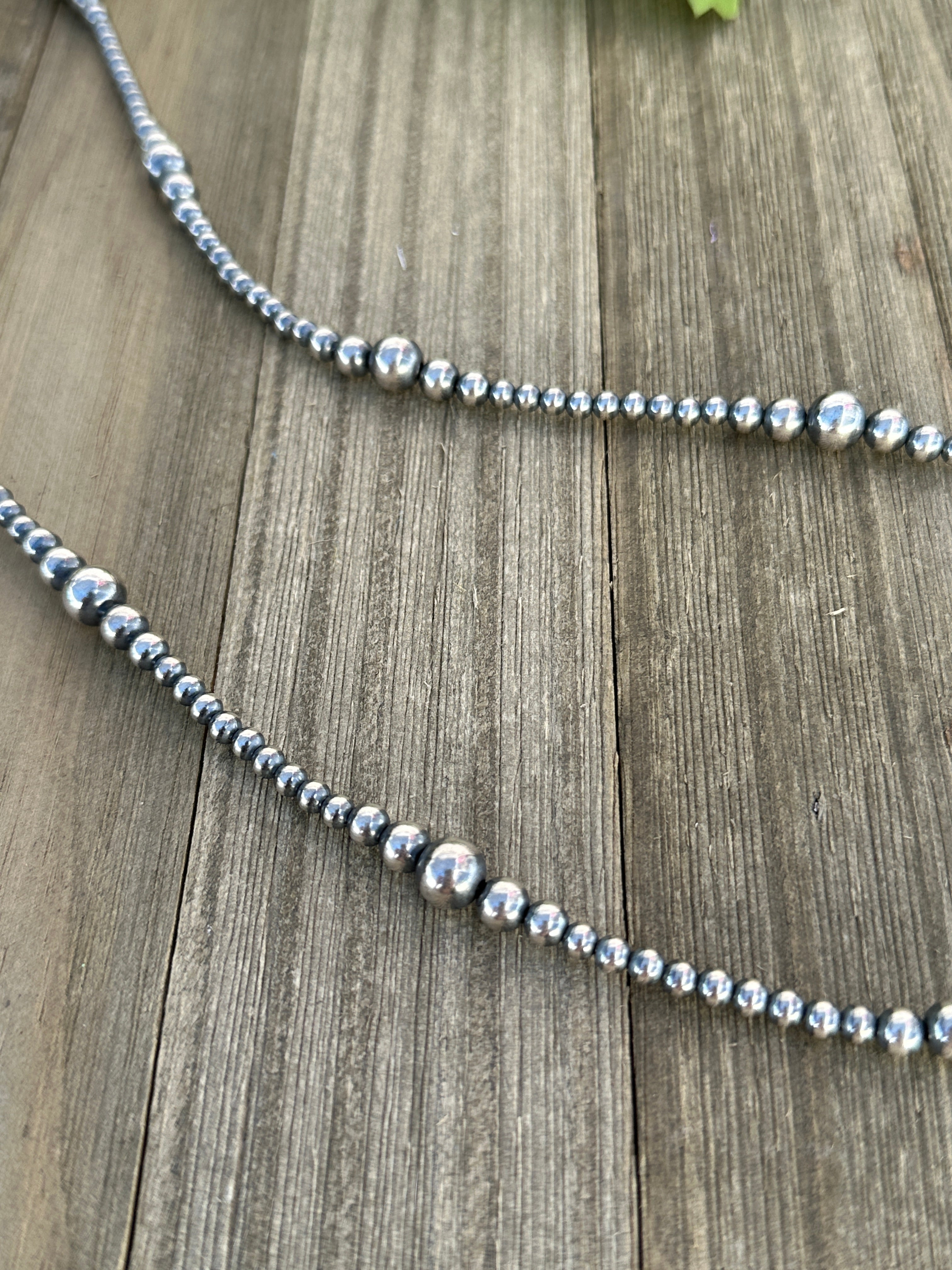 Navajo Made Sterling Silver Graduated Pearl Necklace