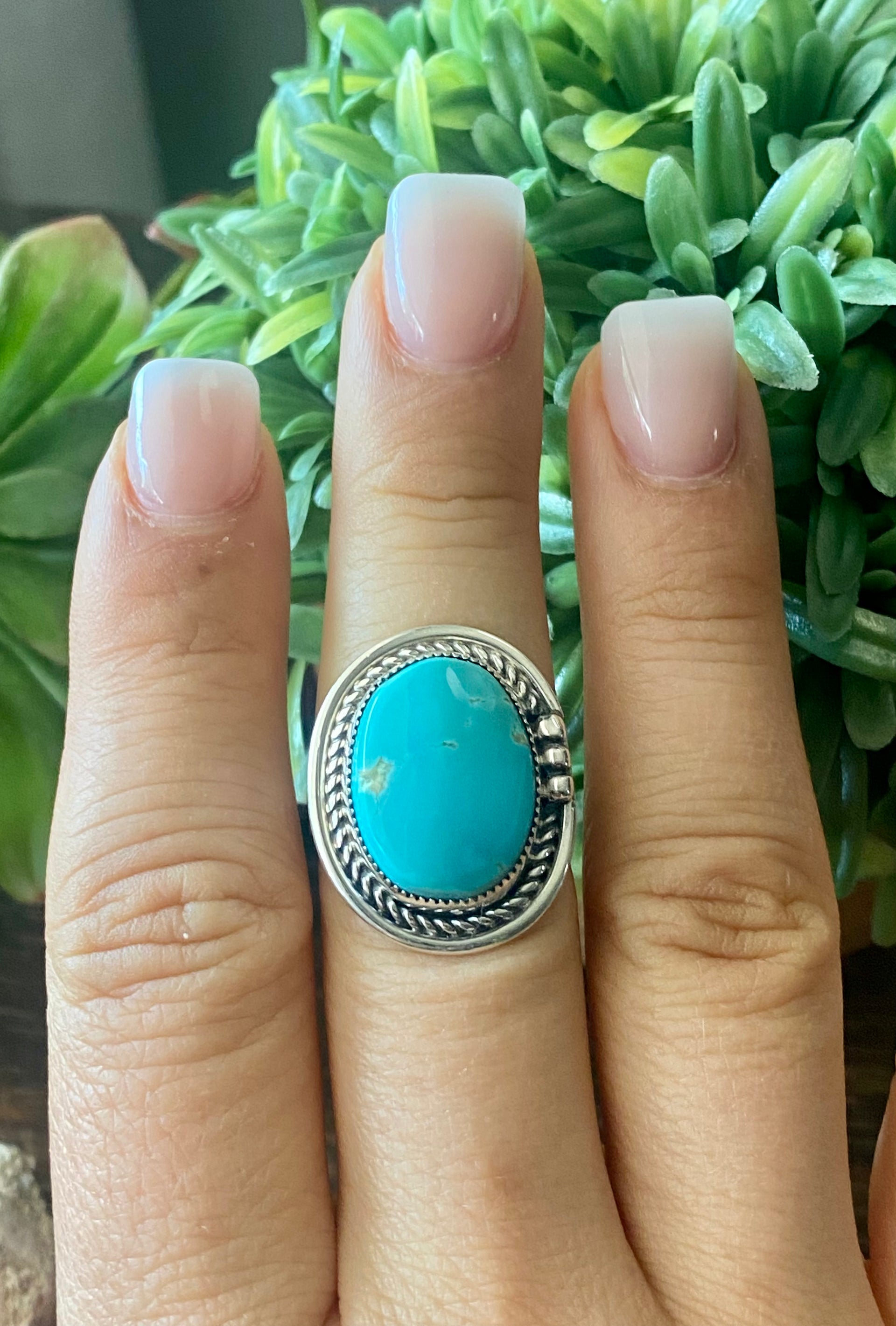 Navajo Made Royston Turquoise & Sterling Silver Ring Size 8.5