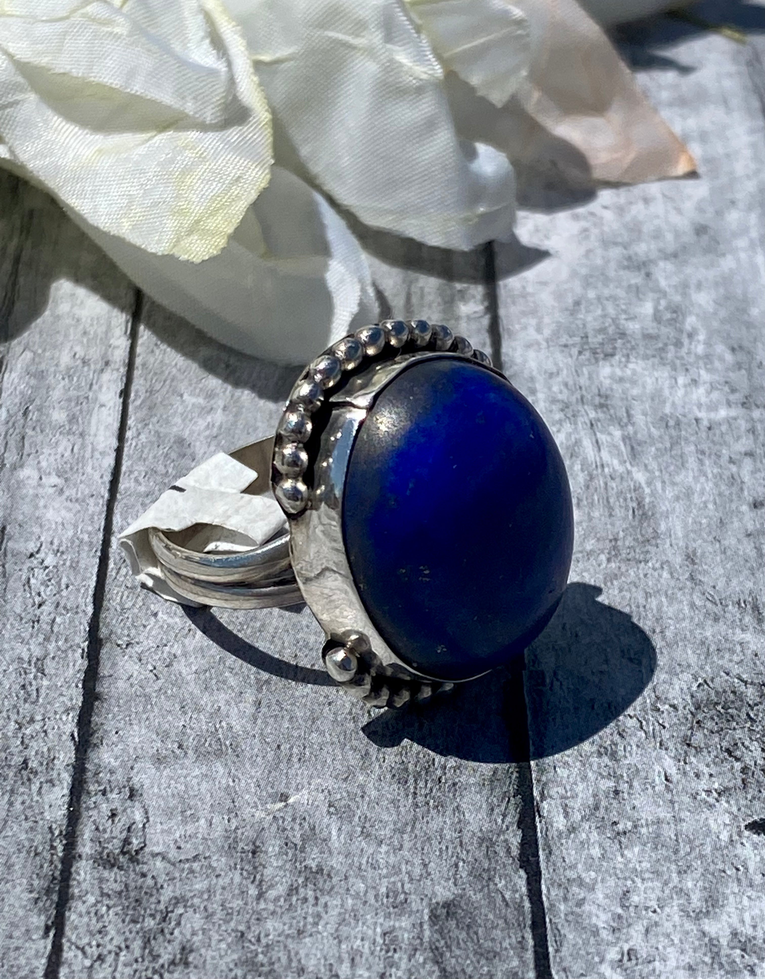 Navajo Made Lapis & Sterling Silver Ring Size 7