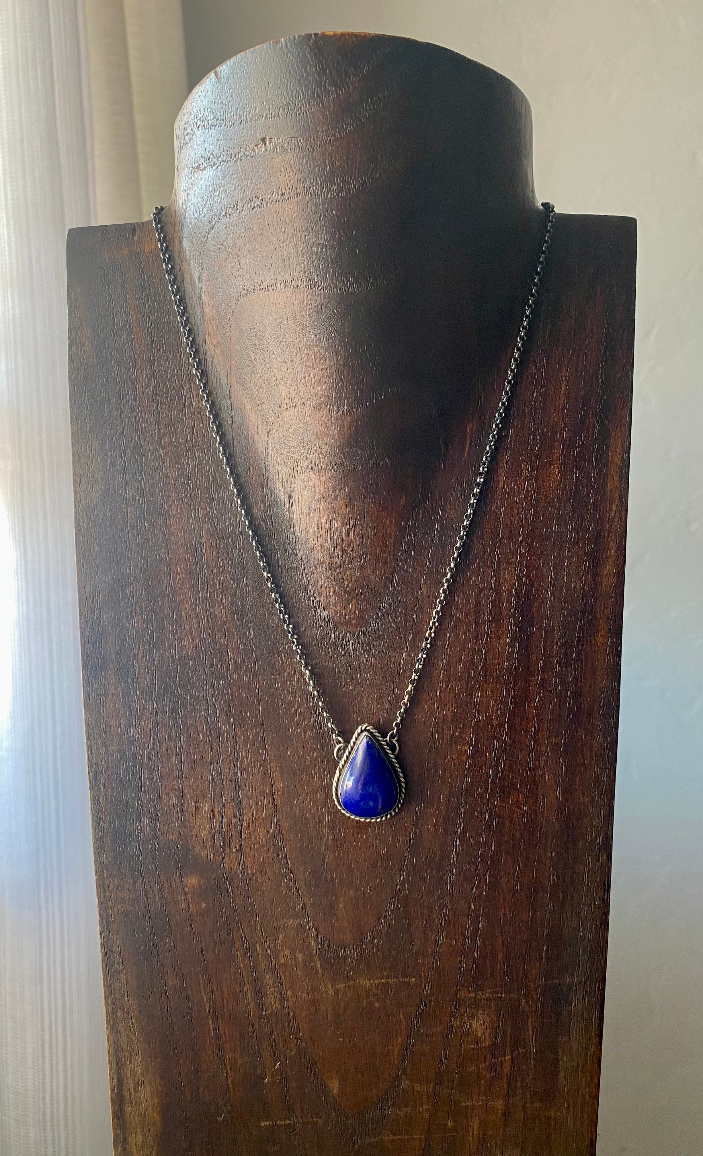 Navajo Made Lapis & Sterling Silver Necklace