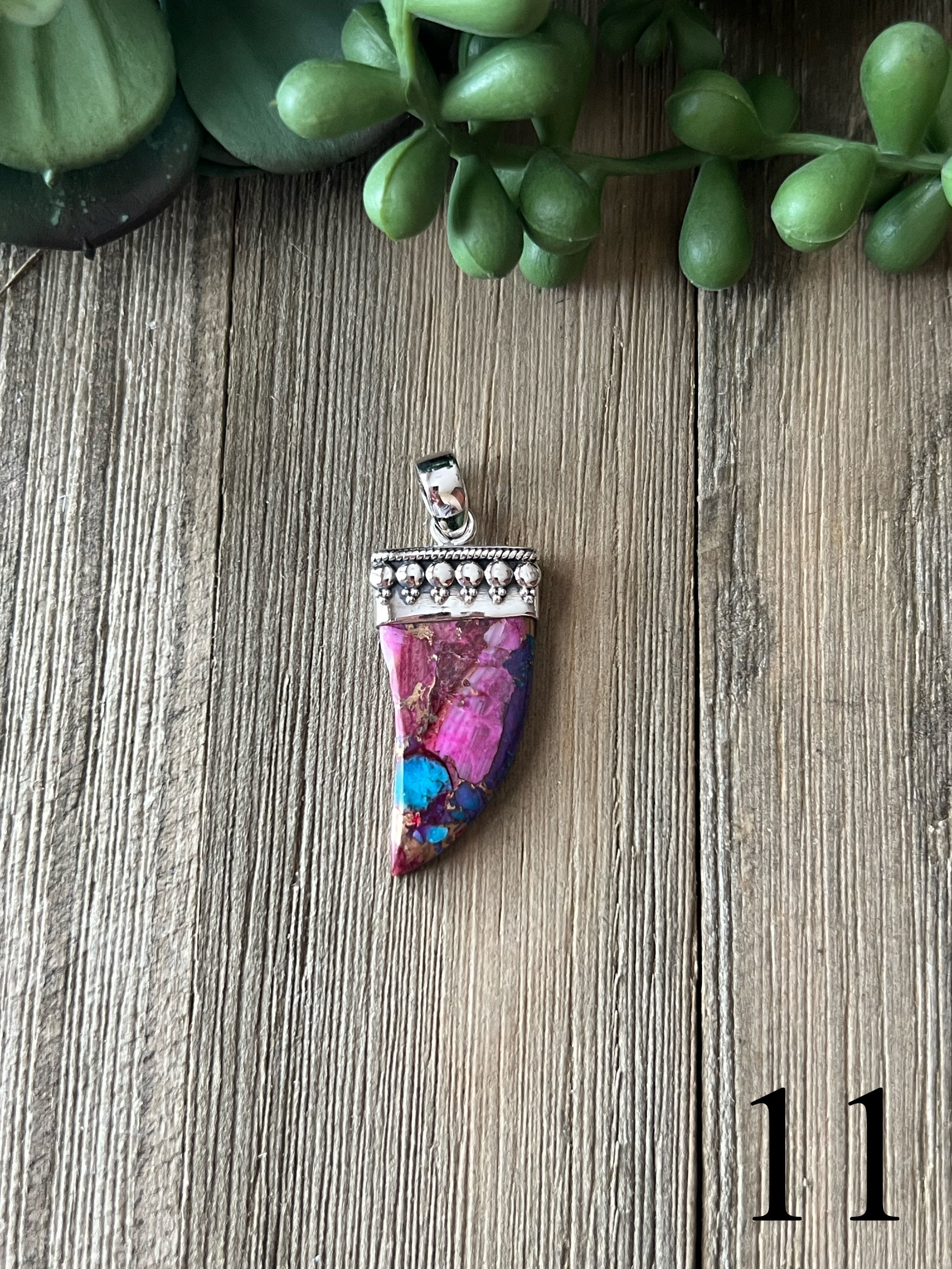 Southwest Made Pink Mohave Turquoise & Sterling Silver Claw Pendant