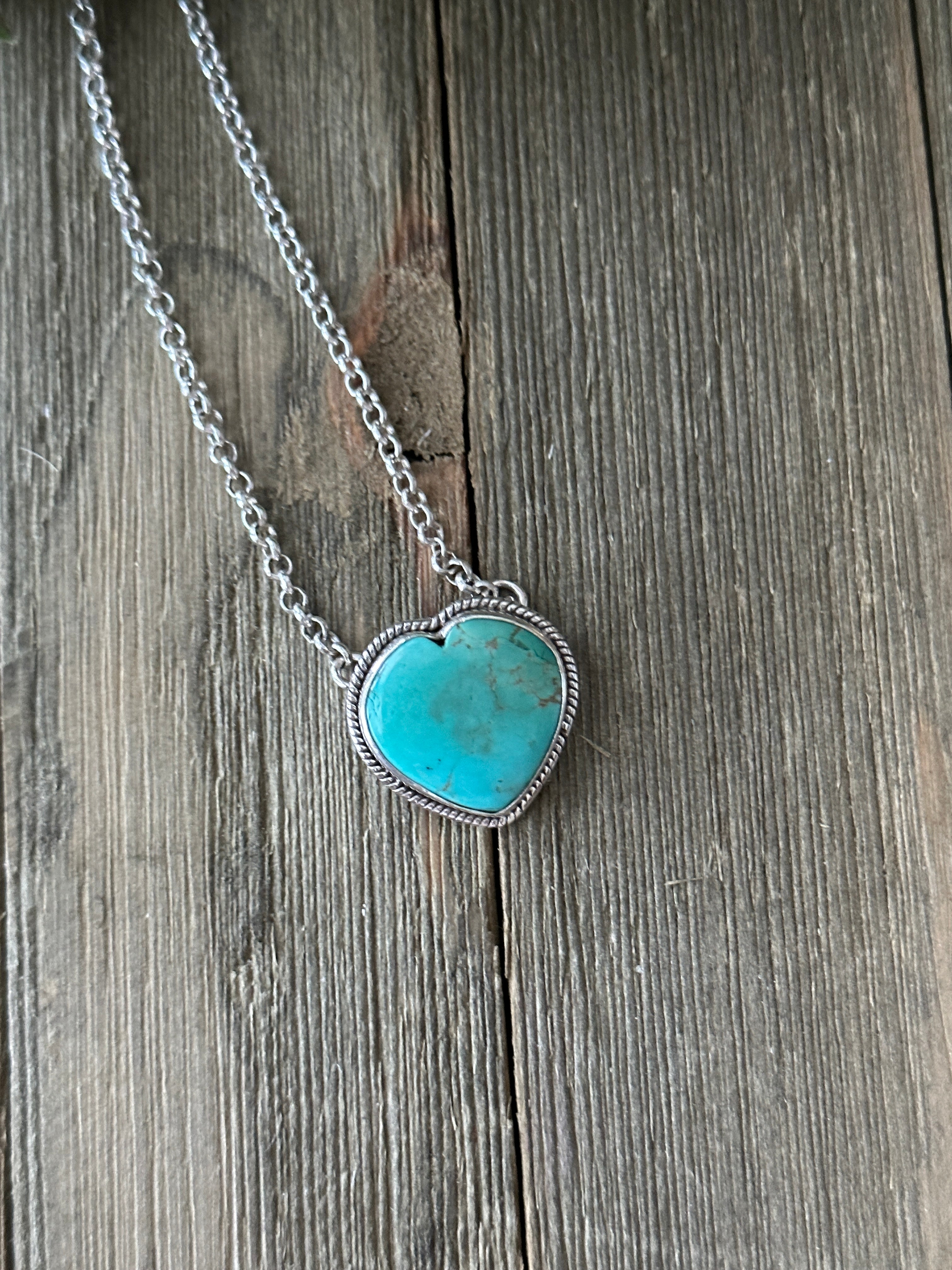 Southwest Made Turquoise & Sterling Silver Heart Necklace