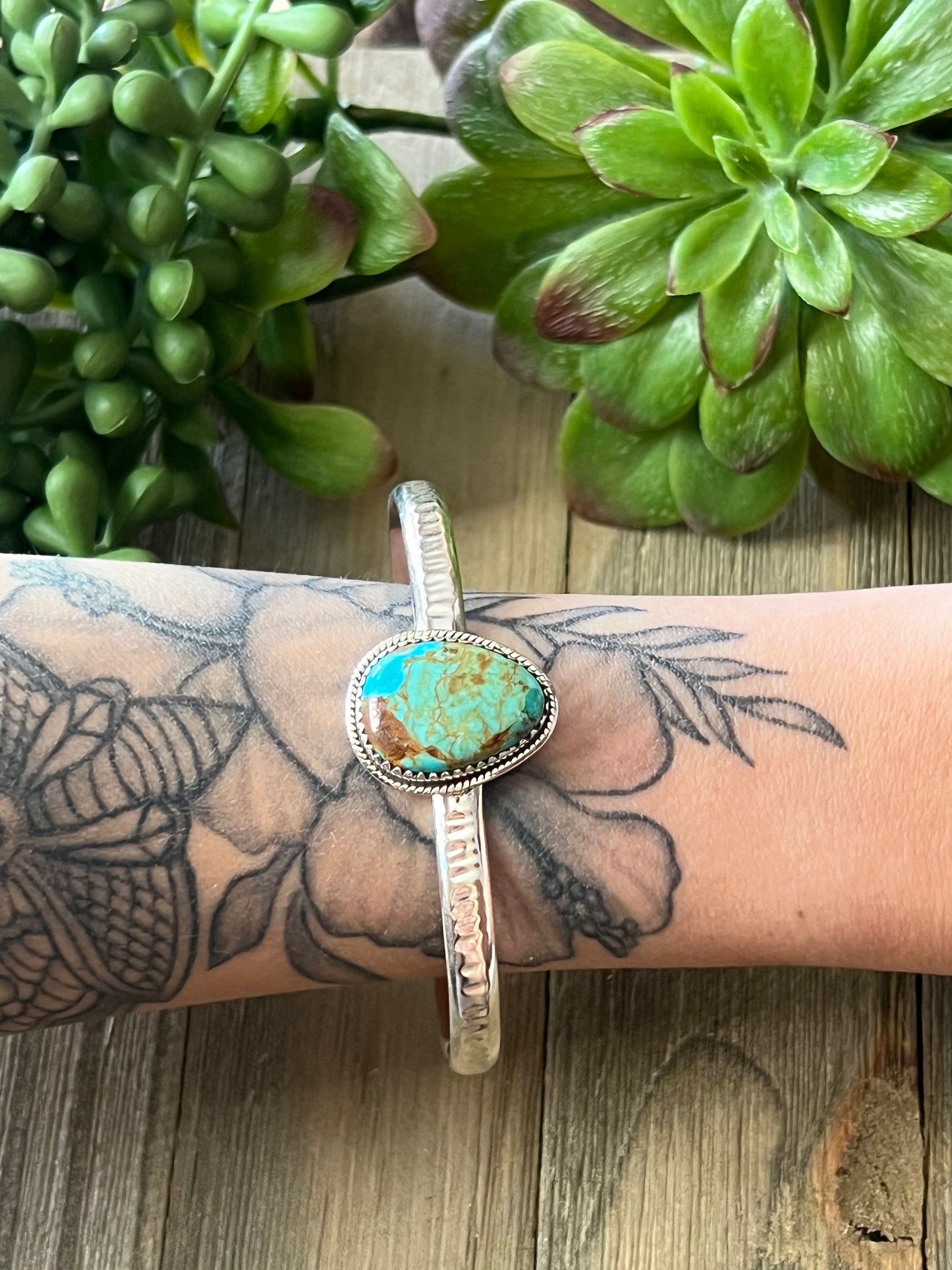 Southwest Made Kingman Turquoise & Sterling Silver Cuff Bracelet