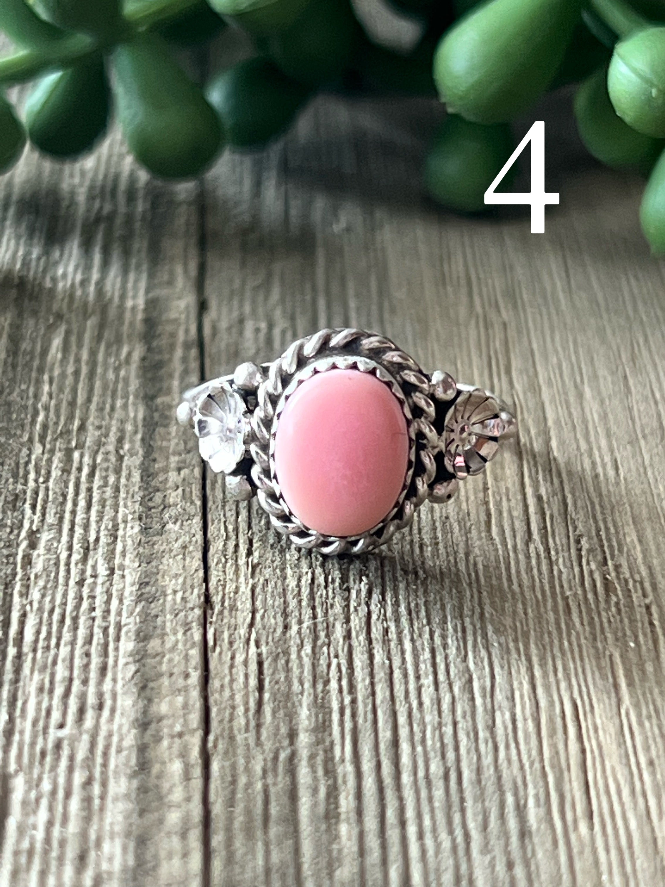 Navajo Made Pink Conch & Sterling Silver Ring