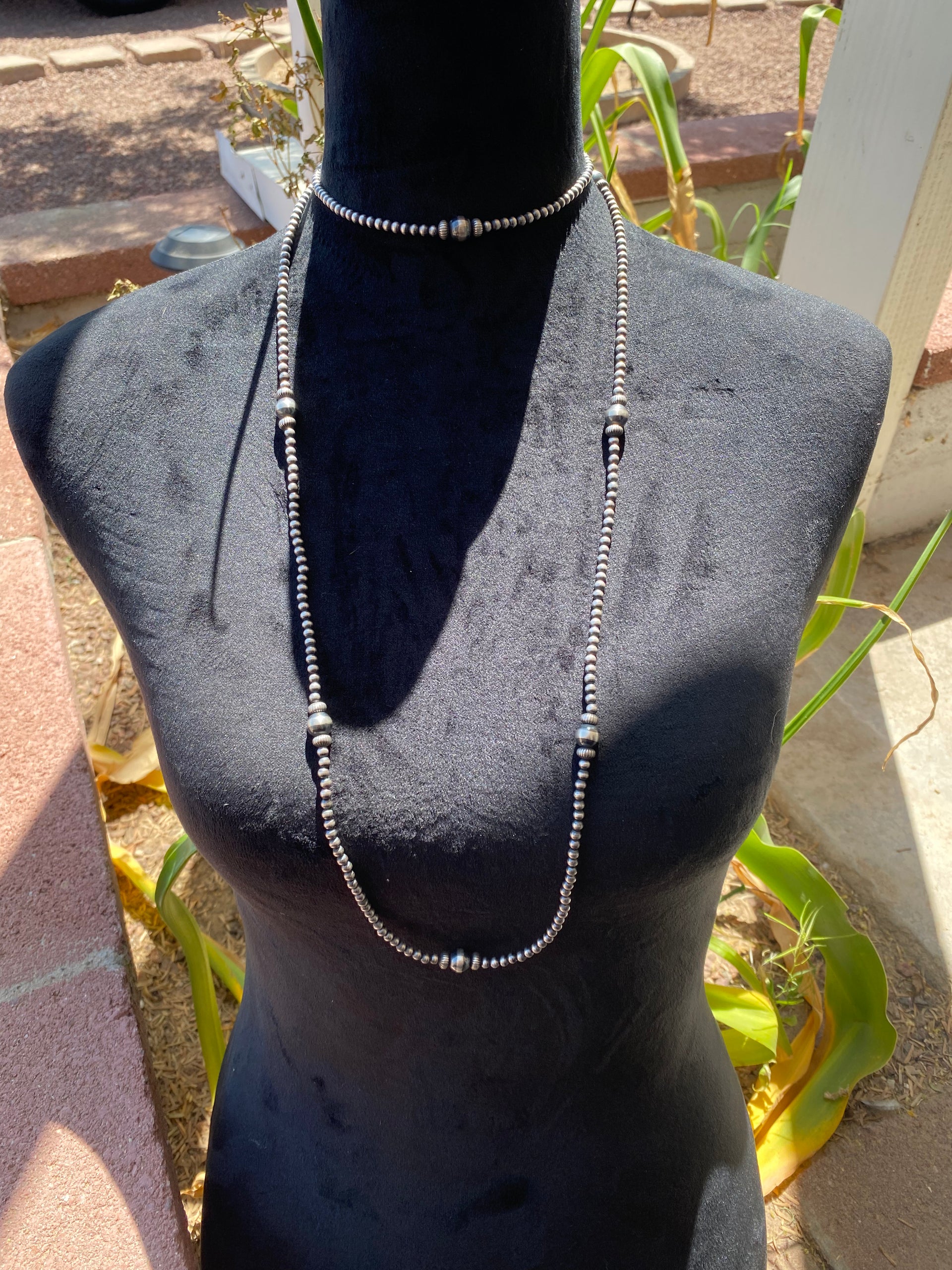 Navajo Made Sterling Silver Graduated Pearl Necklace 48 Inch