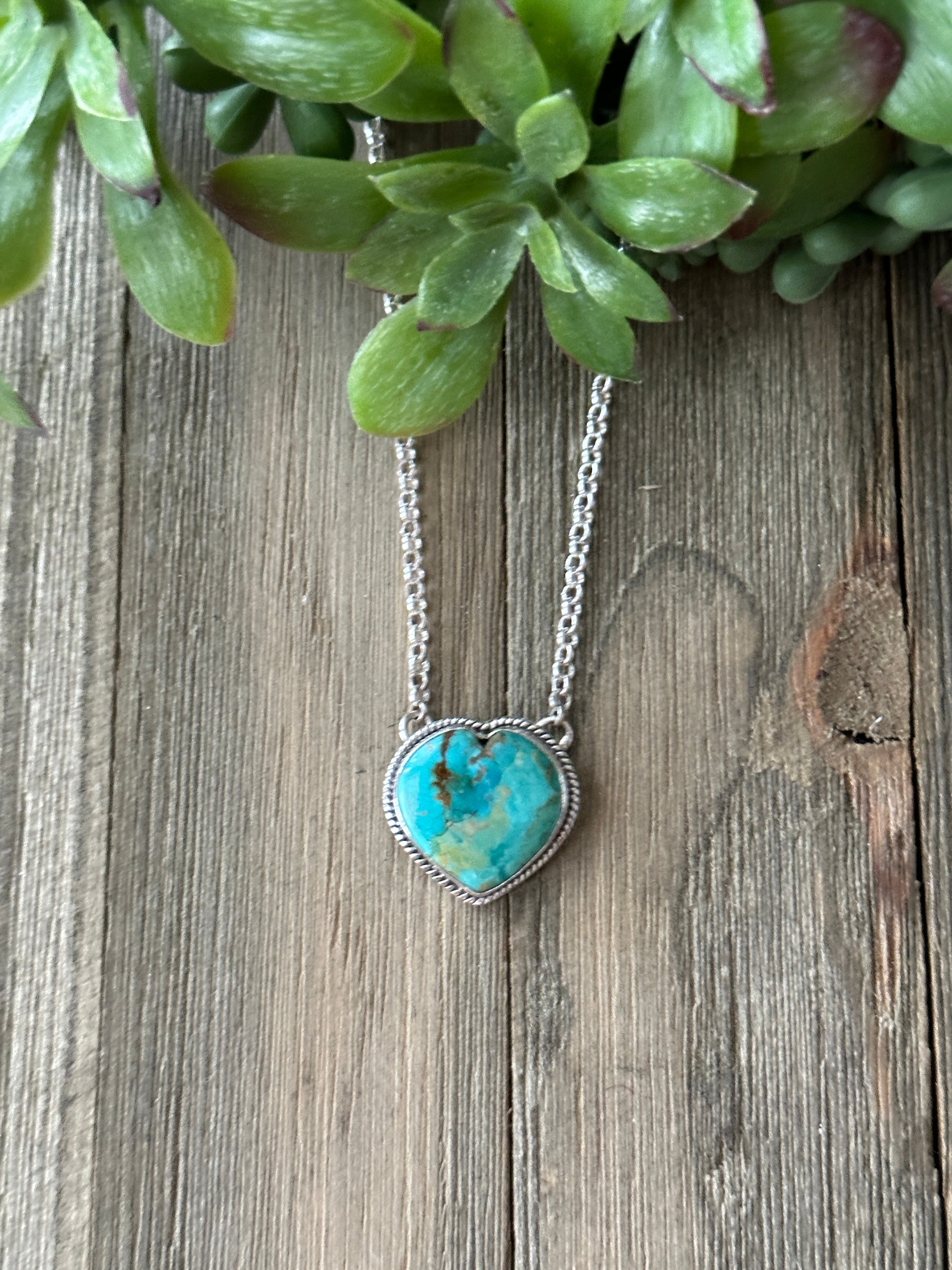 Southwest Made Turquoise & Sterling Silver Heart Necklace