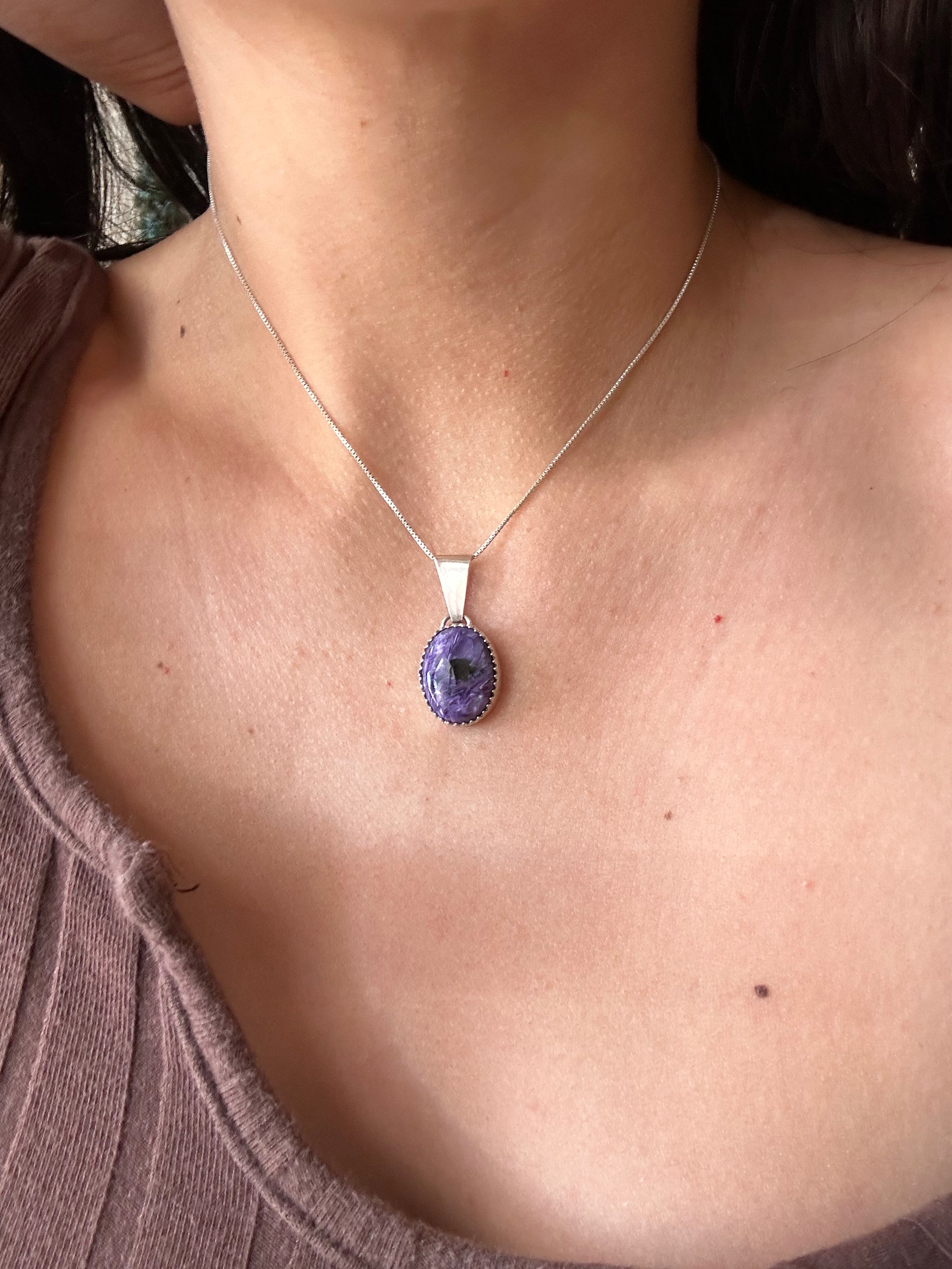 Navajo Made Charoite & Sterling Silver Pendant
