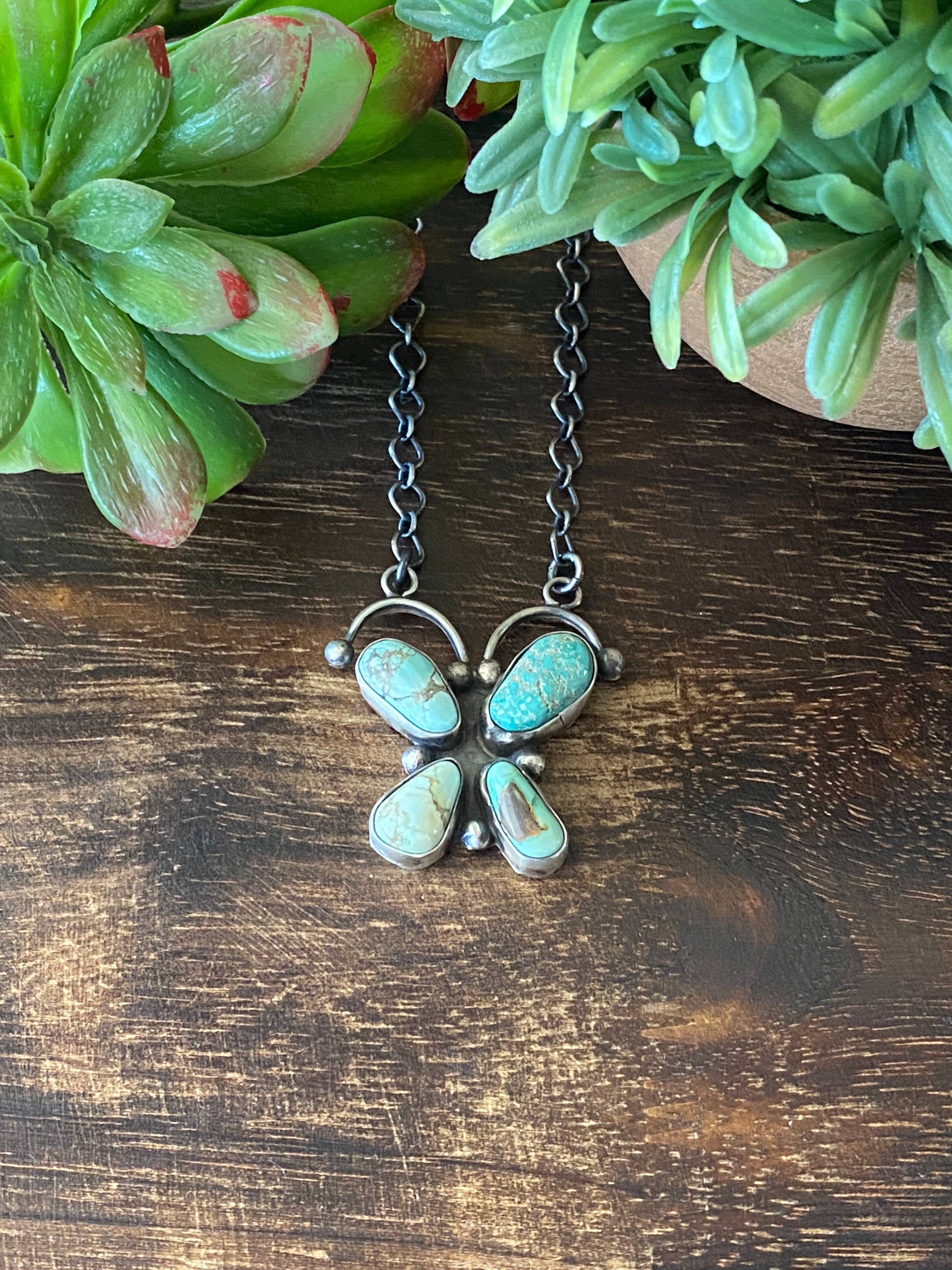 Ella Peters Dry Creek & Carico Lake Turquoise Sterling Silver Butterfly Necklace