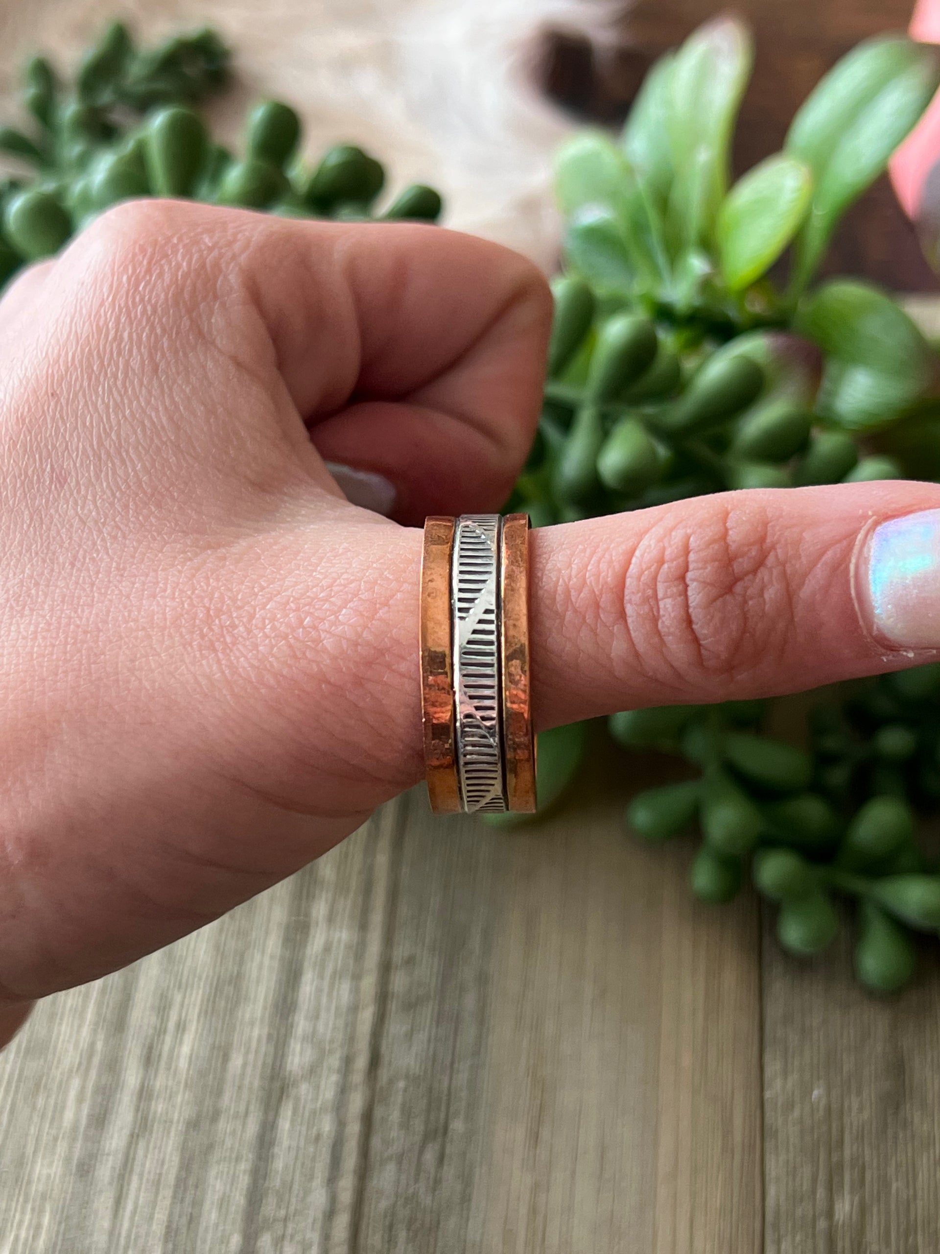 Navajo Made Copper & Sterling Silver Ring Size 13.75
