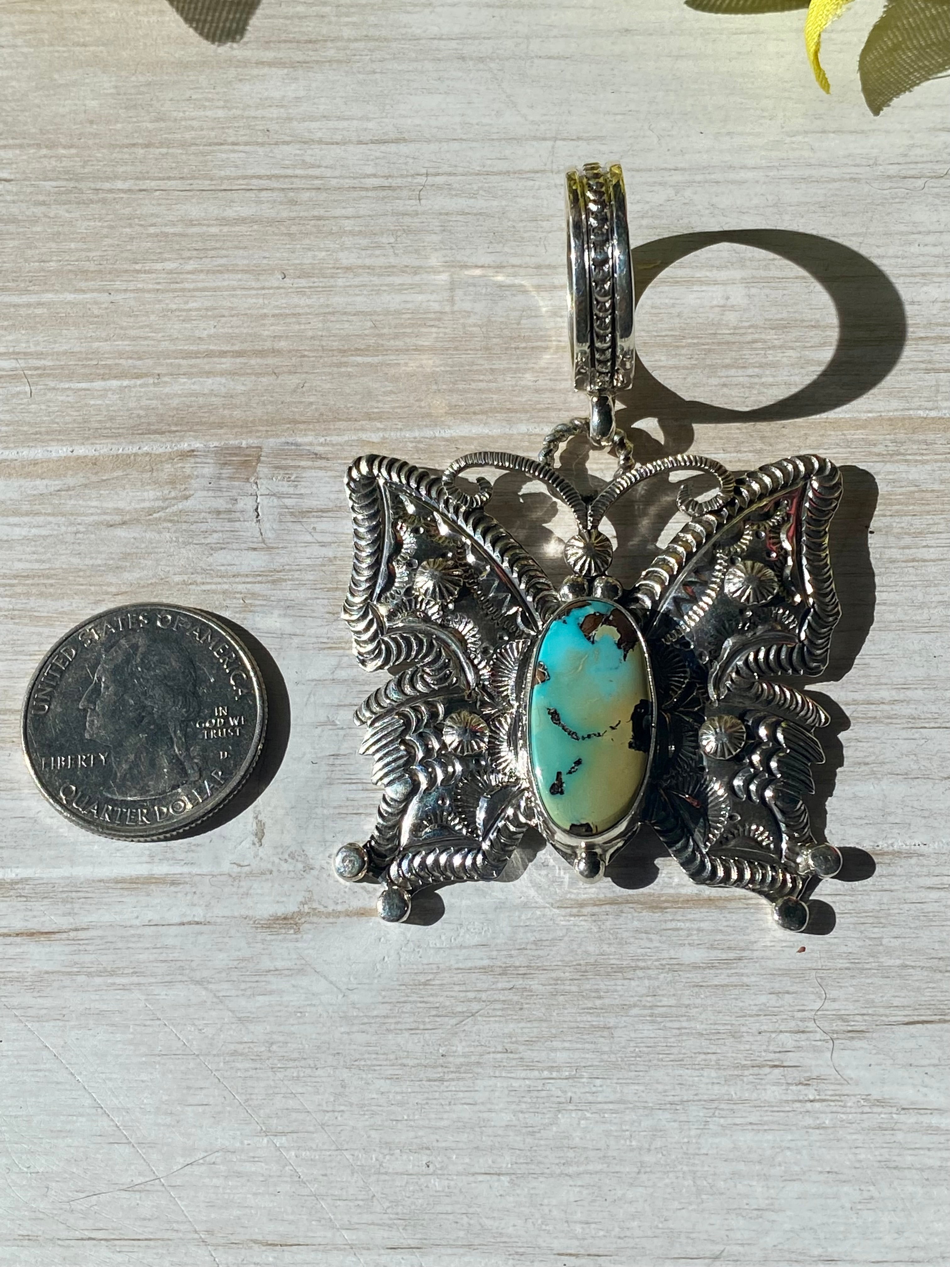 Jereme Delgarito Royston Turquoise & Sterling Silver Butterfly Pendant