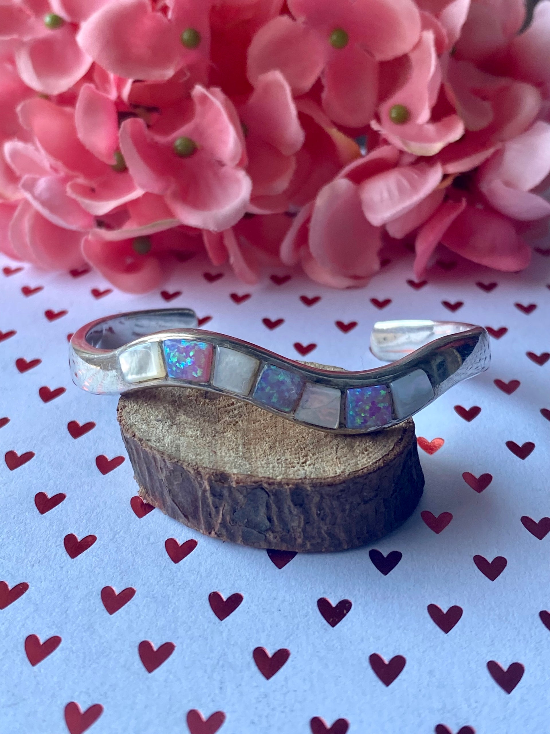 Vintage Navajo Made Multi Stone & Sterling Silver Cuff Bracelet