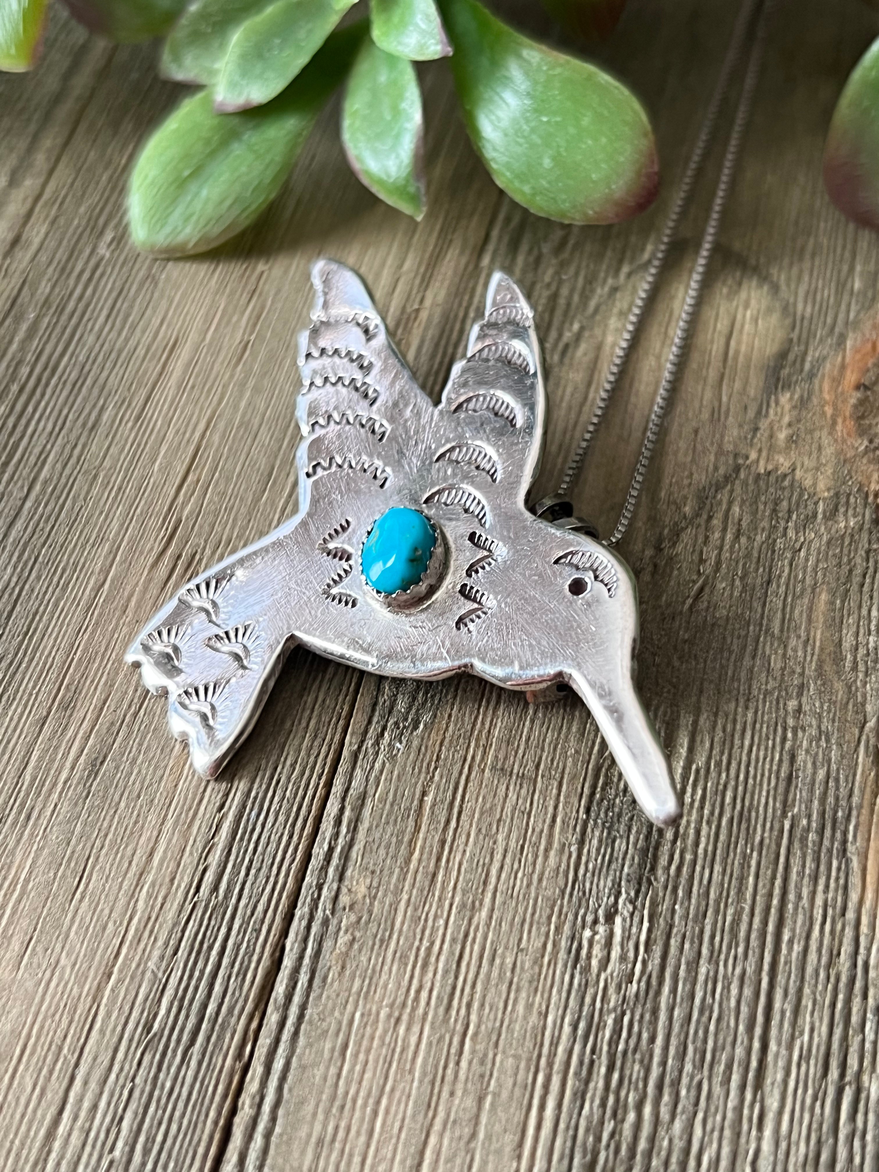 Tonya Yazzie Kingman Turquoise & Sterling Silver Hummingbird Pin/Pendant