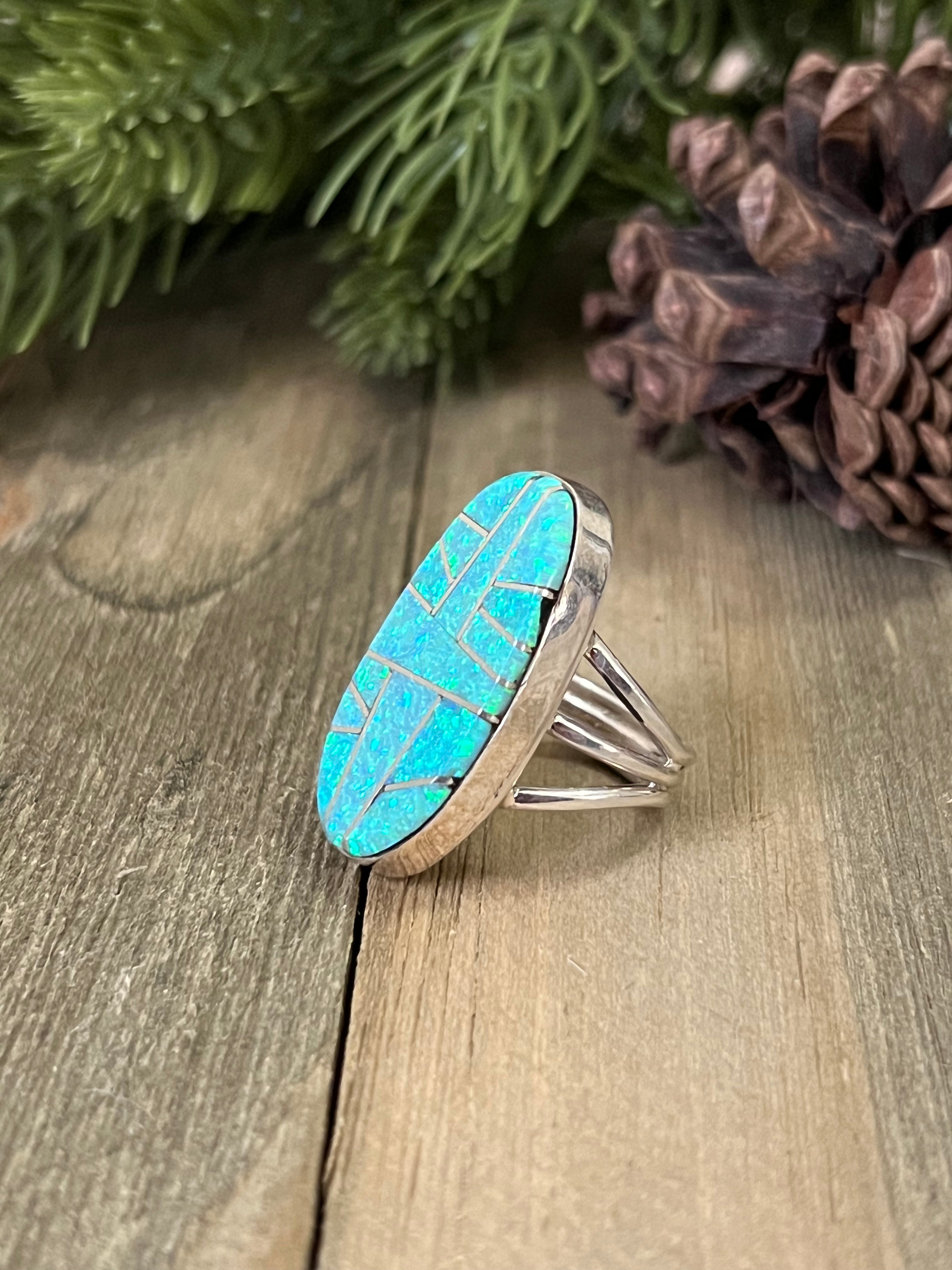 Navajo Made Opal (Man Made) & Sterling Silver Ring Size 5.75