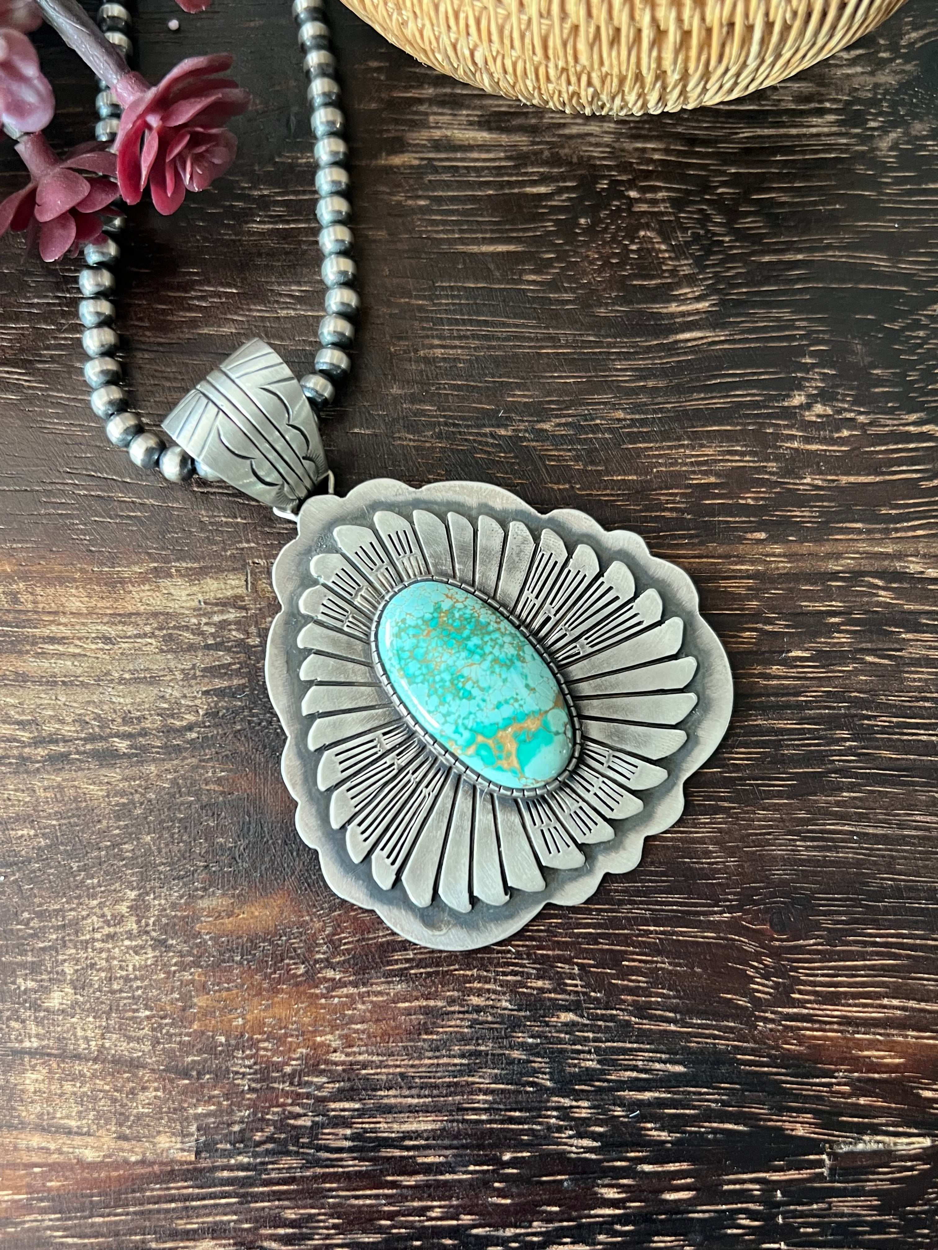 Benjamin Becenti Number #8 Turquoise & Sterling Silver Pendant