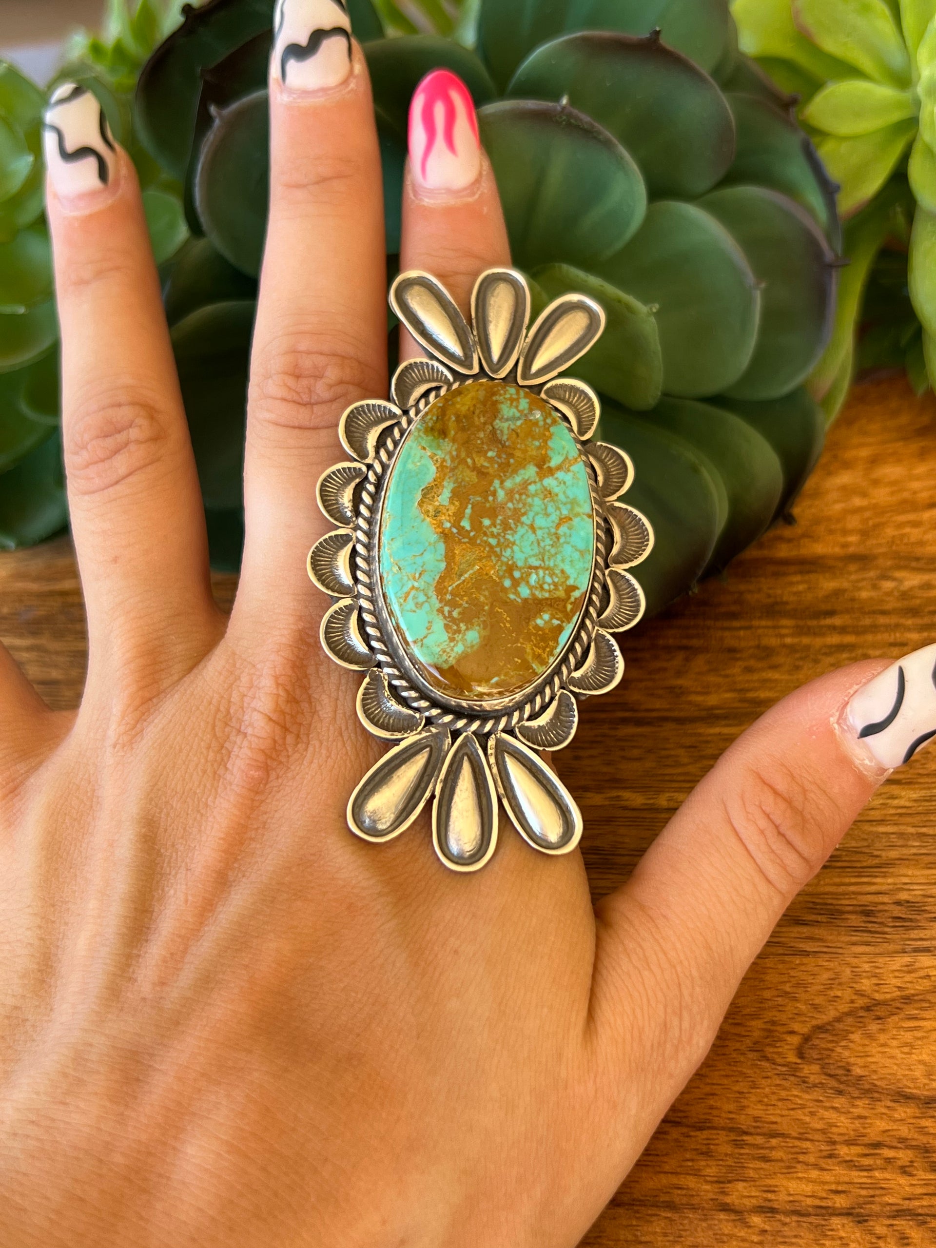 Alex Sanchez Kings Manassa Turquoise& Sterling Silver Ring Size 8.75