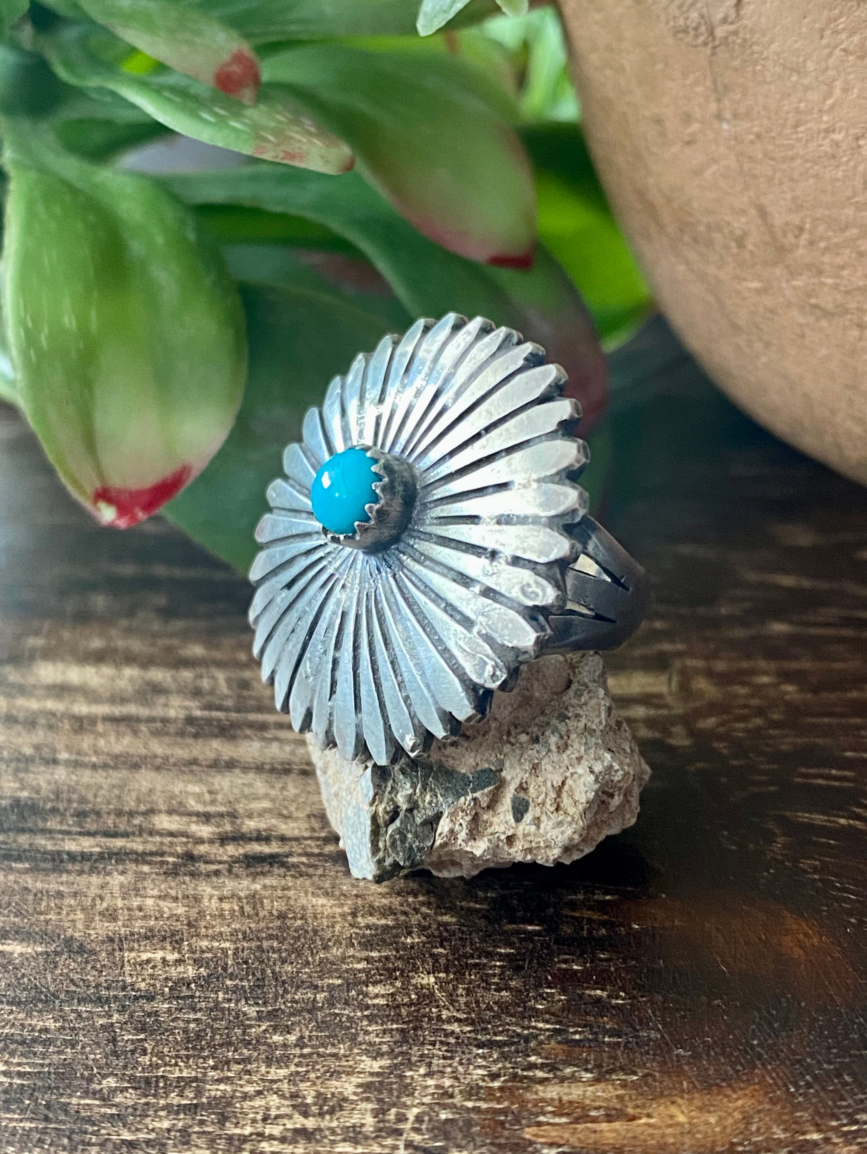 Navajo Made Kingman Turquoise & Sterling Silver Ring Size 5