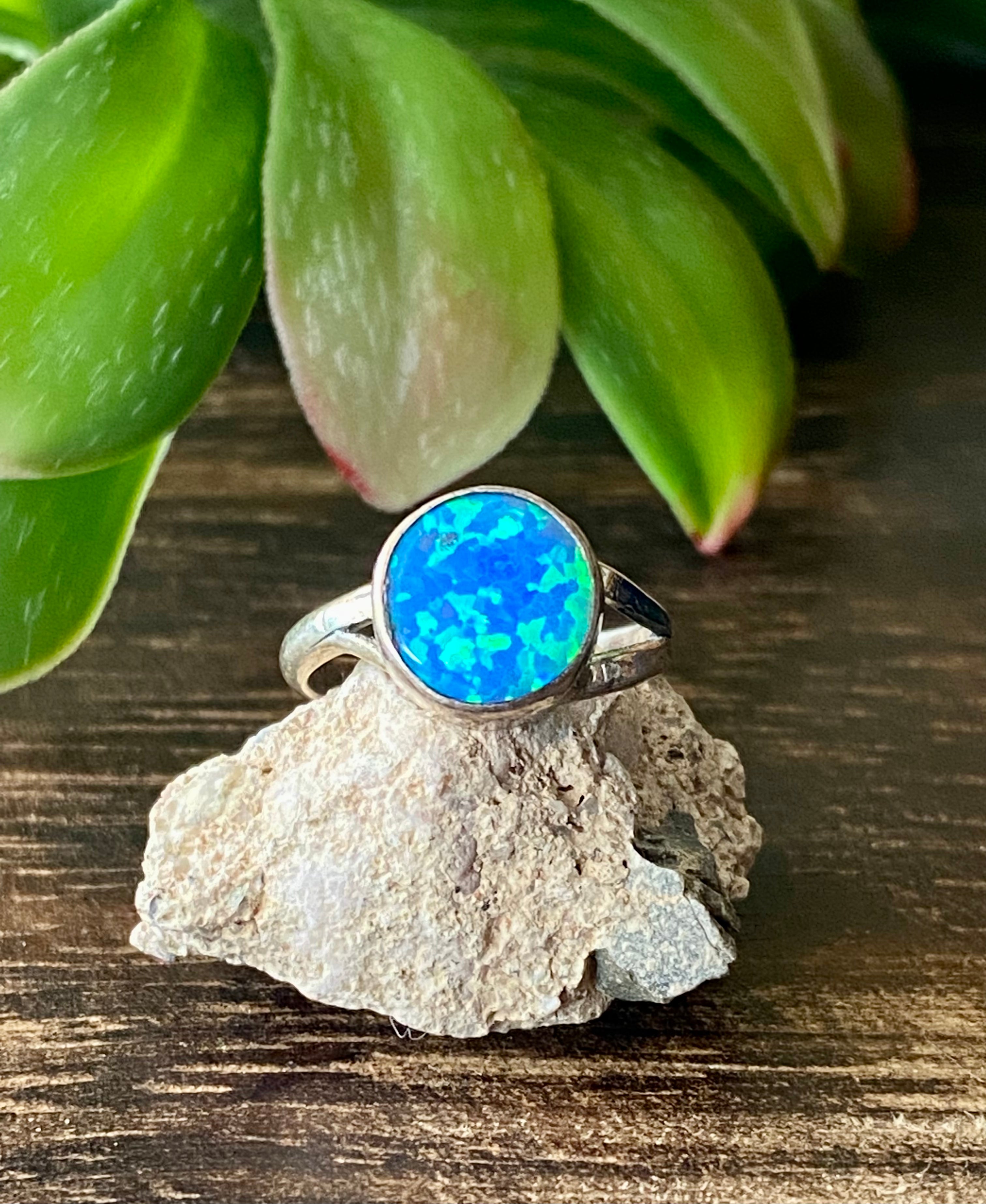 Navajo Made Blue Opal & Sterling Silver Ring Size 5.5