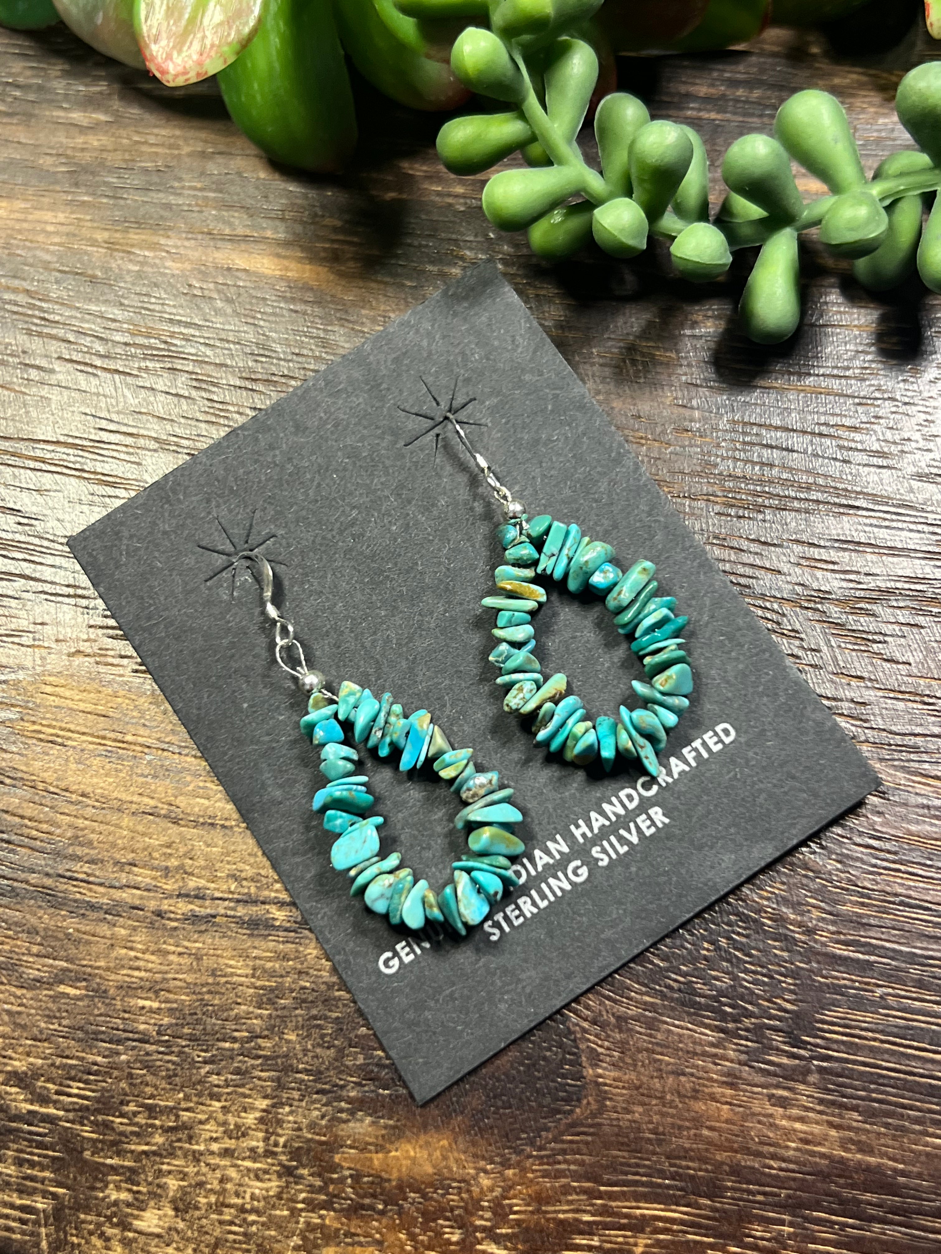 Navajo Made Royston Turquoise & Sterling Silver Beaded Dangles