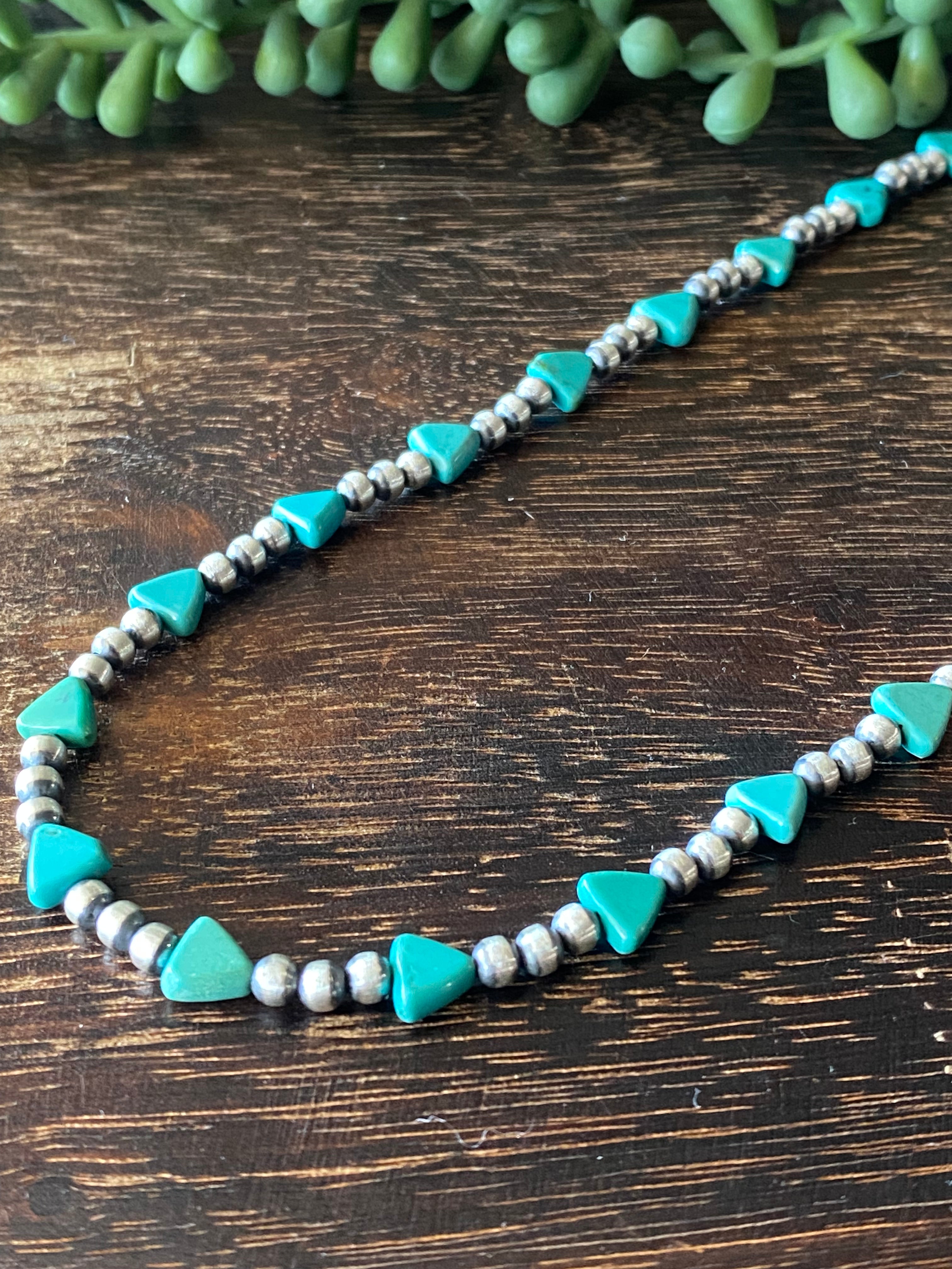 Navajo Strung Kingman Turquoise & Sterling Silver Pearl Necklace