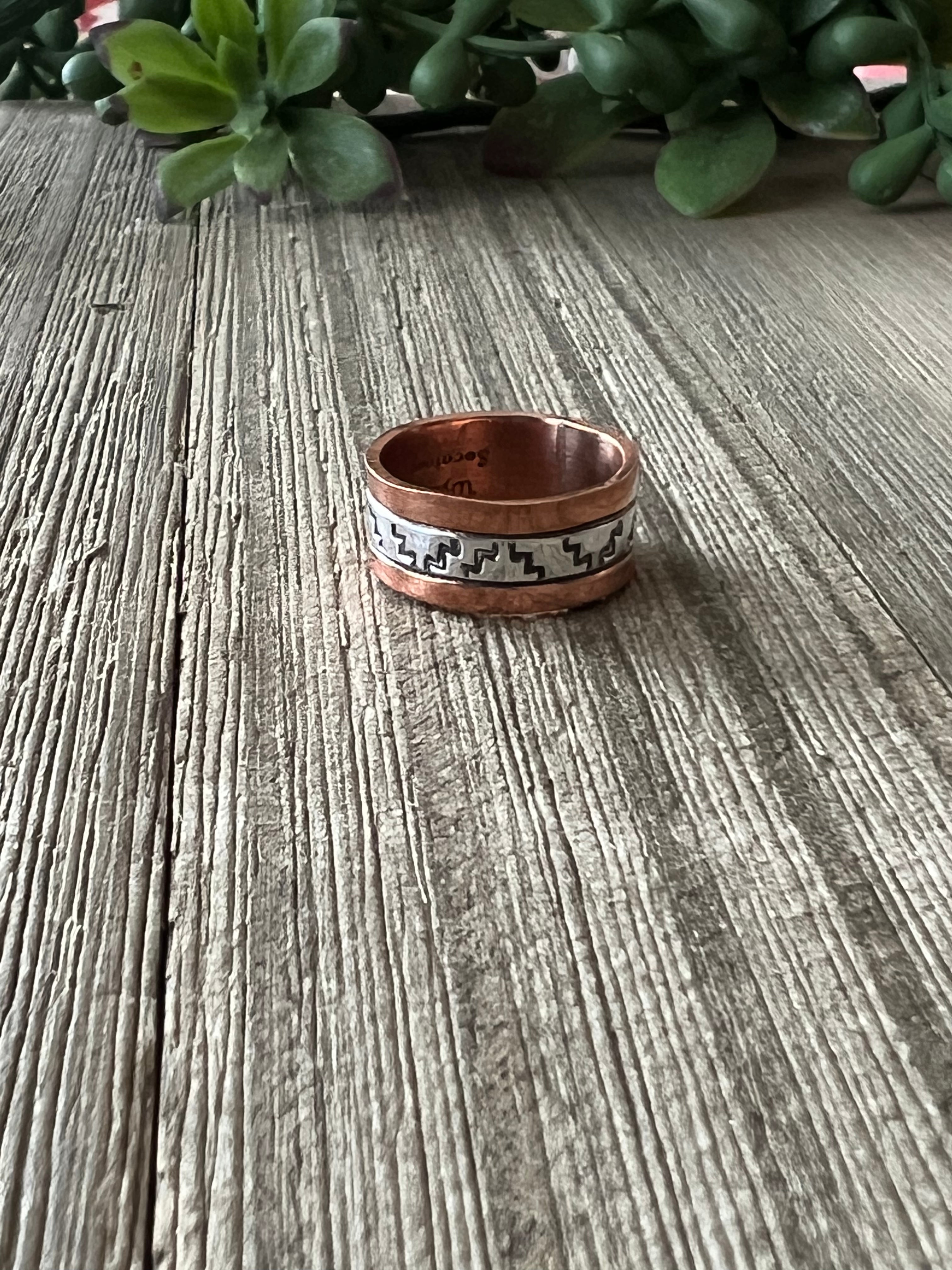 Navajo Made Copper & Sterling Silver Ring Size 6.75