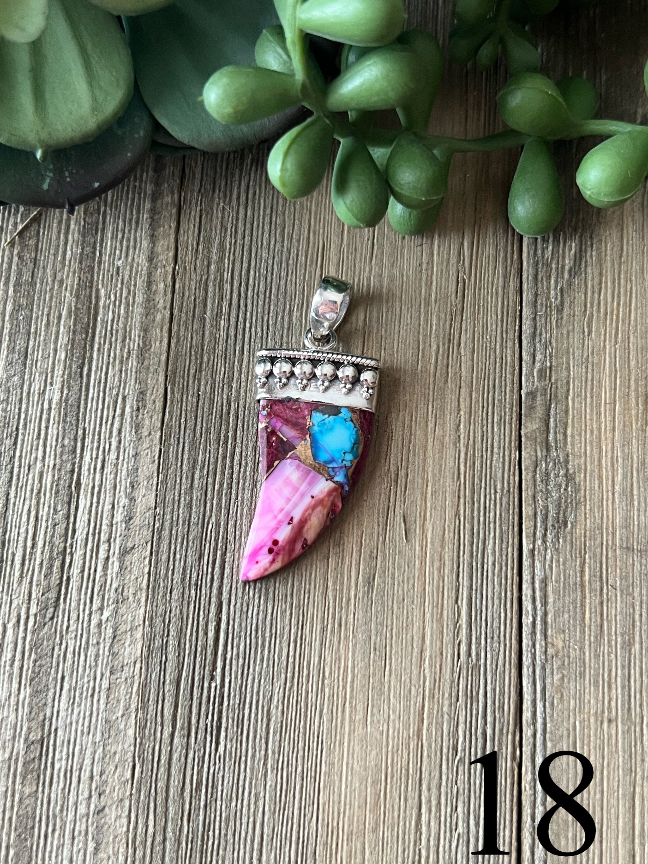 Southwest Made Pink Mohave Turquoise & Sterling Silver Claw Pendant